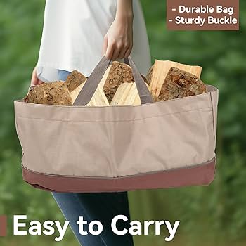 Log Bag For Firewood Firewood Bag Carrier - Extra Large Wood Bag For Firewood-Water Resistant Carrying Bag With Padded Handles & A Handy Side Pocket-24 L X19 H X12-Waxed Log Carrier Tote