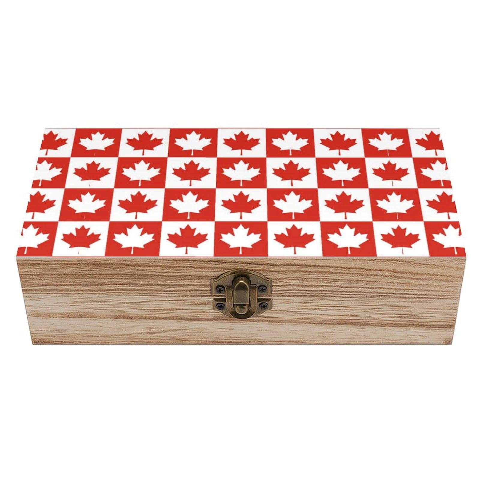 Cgsbngha Style Maple Leaf Canada Ca Flag Wooden Storage Boxes With Lid Memory Box Decorative Organiser For Office And Home