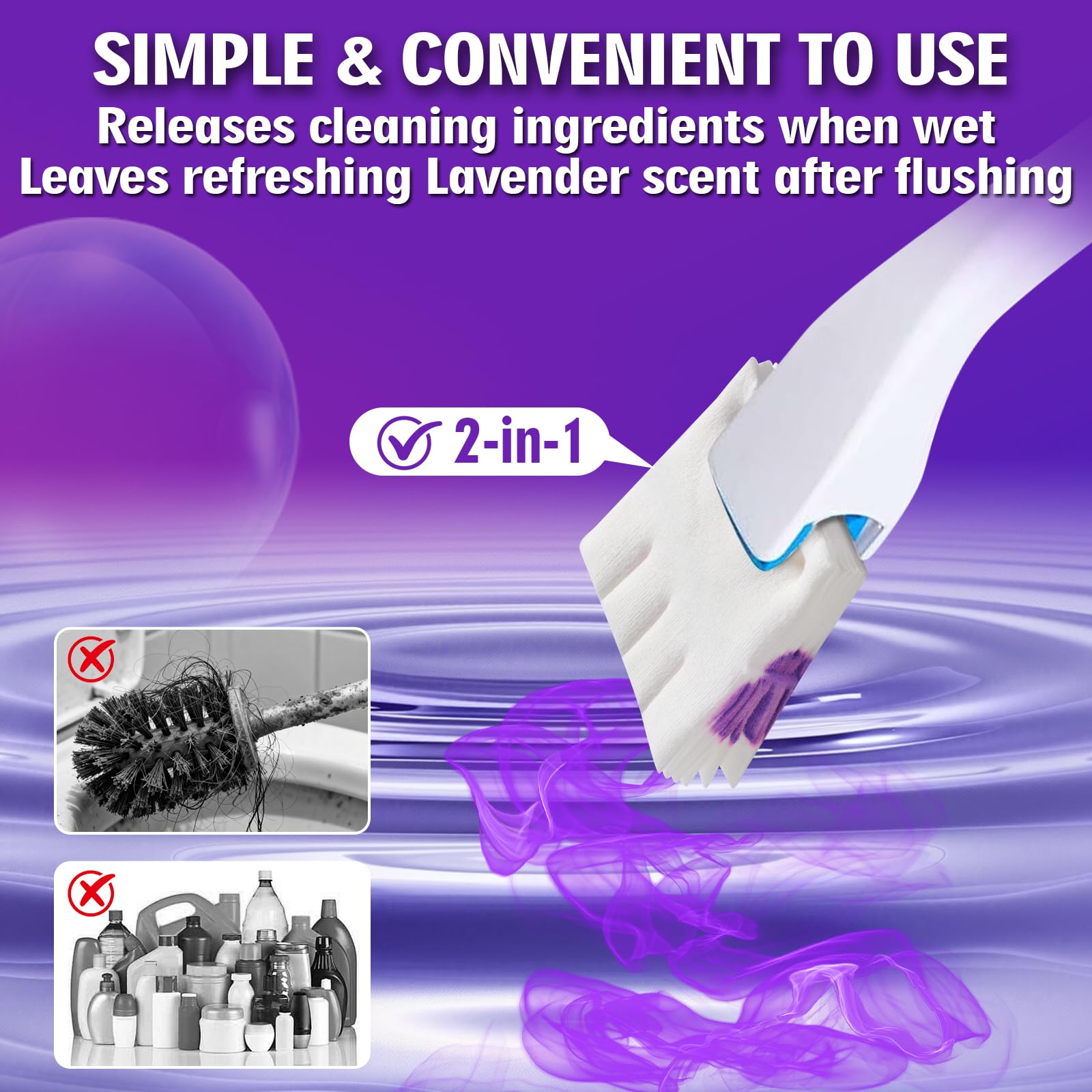 Ricariche usa e getta per WC lavabili, compatibili con la maggior parte dei manici standard, tamponi per pulizia al profumo di lavanda, puliscono il calcare e rinfrescano il bagno