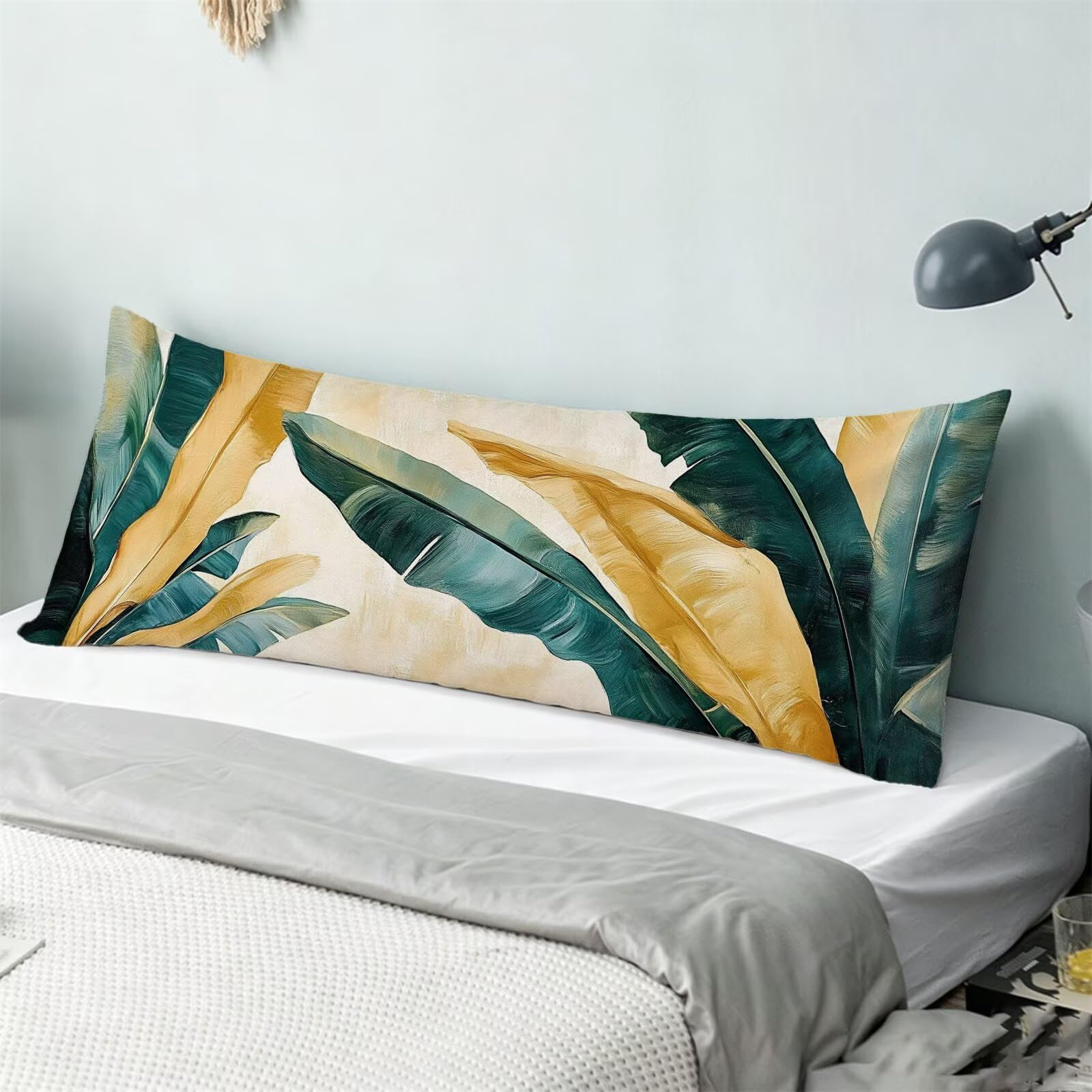 Funda de Almohada 60 x 180 cm Oro Protector Almohada 180 cm con Cremallera Invisible, Lino Durable y Transpirable Pillow Case Largas Hojas Impresión a Doble Cara para Cama, Sofá y Dormitorio dg-289