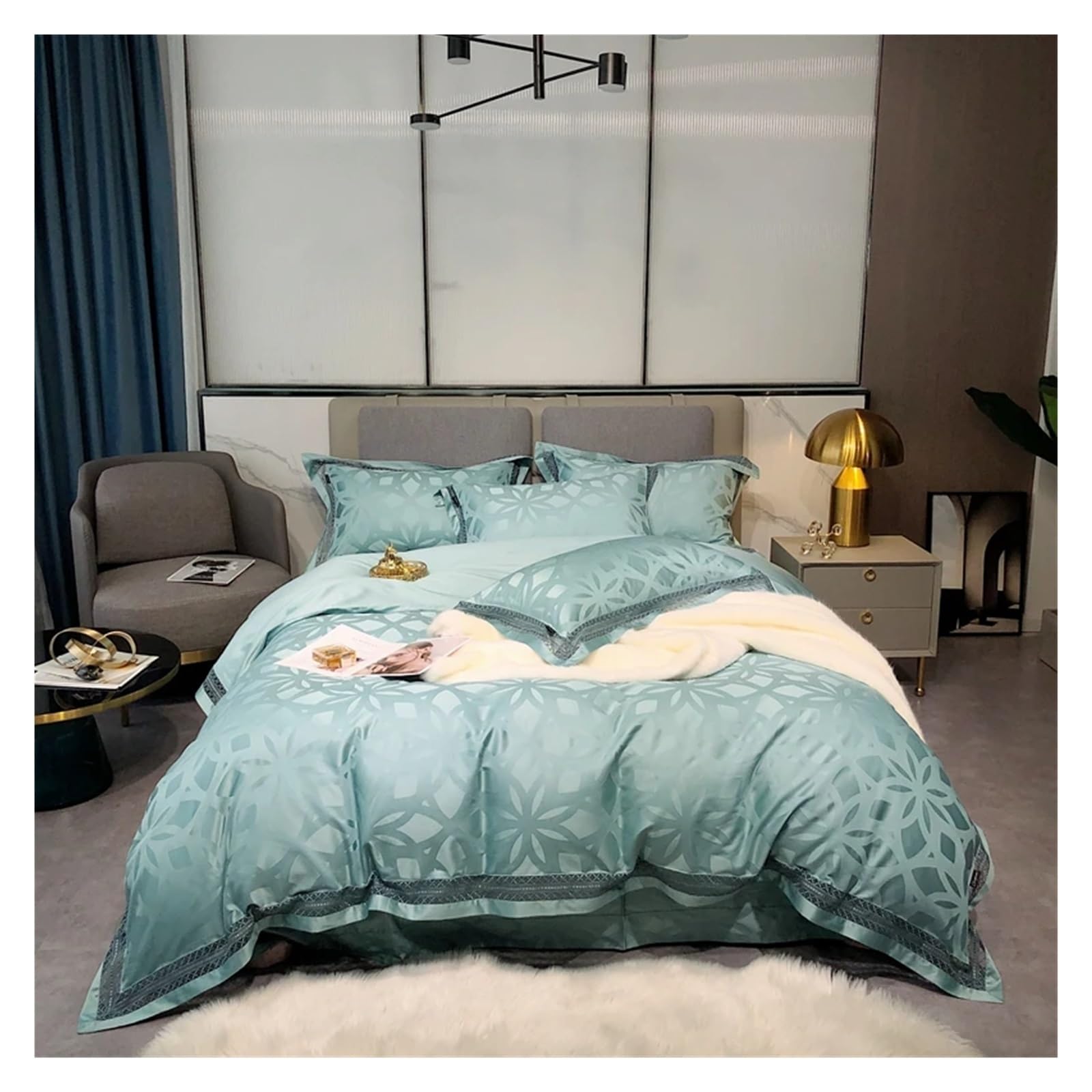 Housse de couette jacquard 4 pièces et drap en coton égyptien