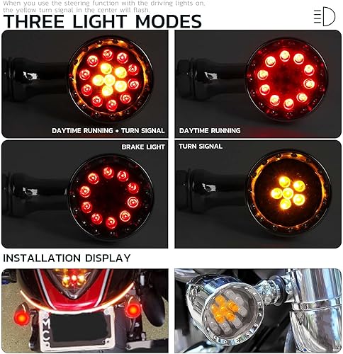 Miniatura 4 de 2 luces LED negras de 15 luces LED de parada de motocicleta, freno de funcionamiento, luces ámbar compatibles con Street Bike Chopper, motocross,
