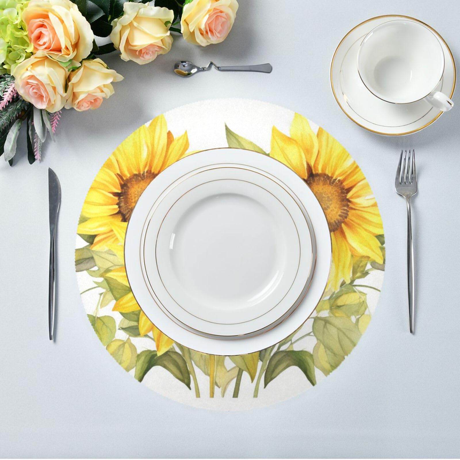 Flower Placemats Sunflower Flower Round Placemats Set of 6 for Kitchen Table Washable Table Mats Place Mats - Image 3