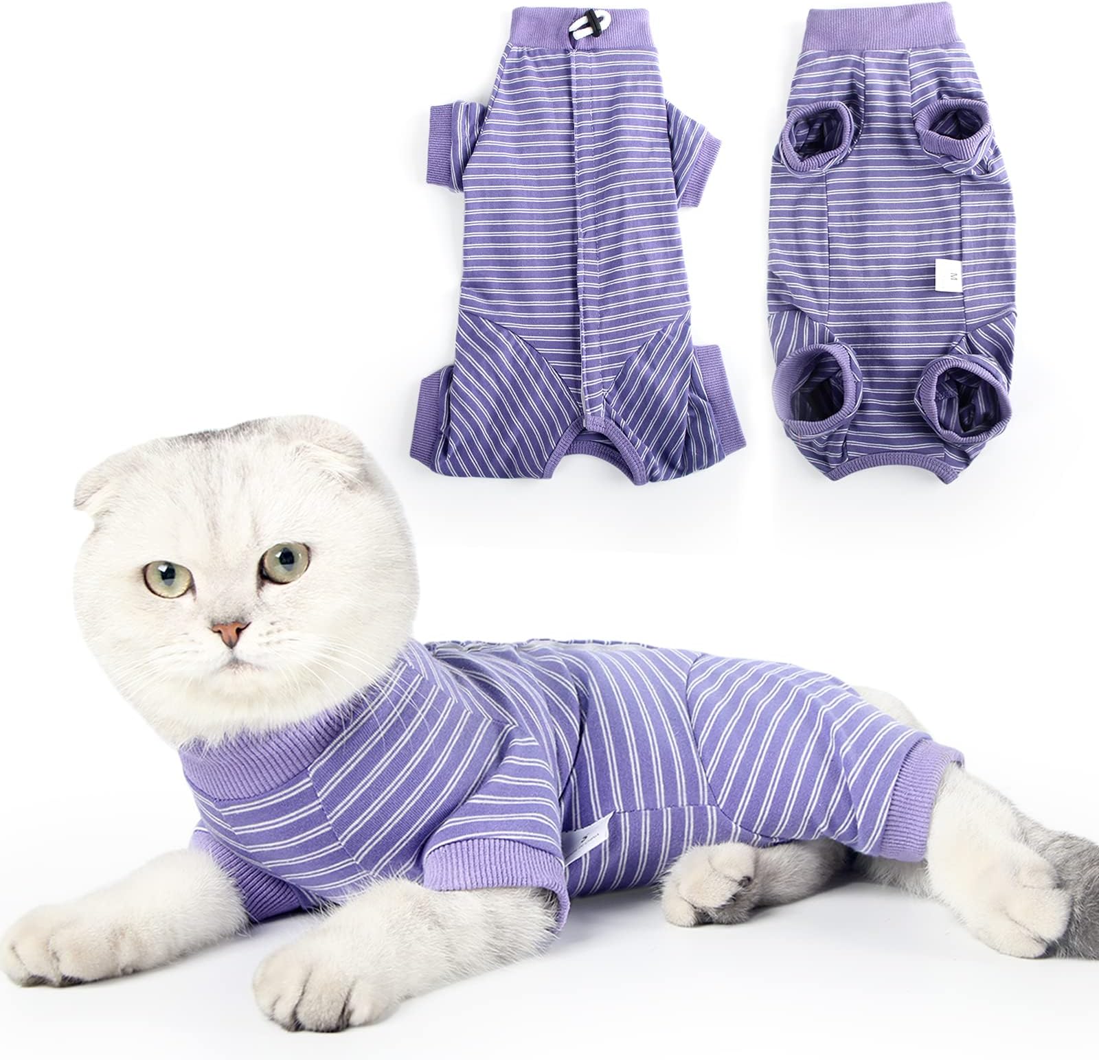 HEYWEAN Cat Recovery Suit Cats Vest Bodysuit After Surgery Stripes Long Sleeve Cat Onesies for Kitten Medical Care Cone Collar Alternatives Pet Surgical Shirt Cats Clothing Pajama Suit