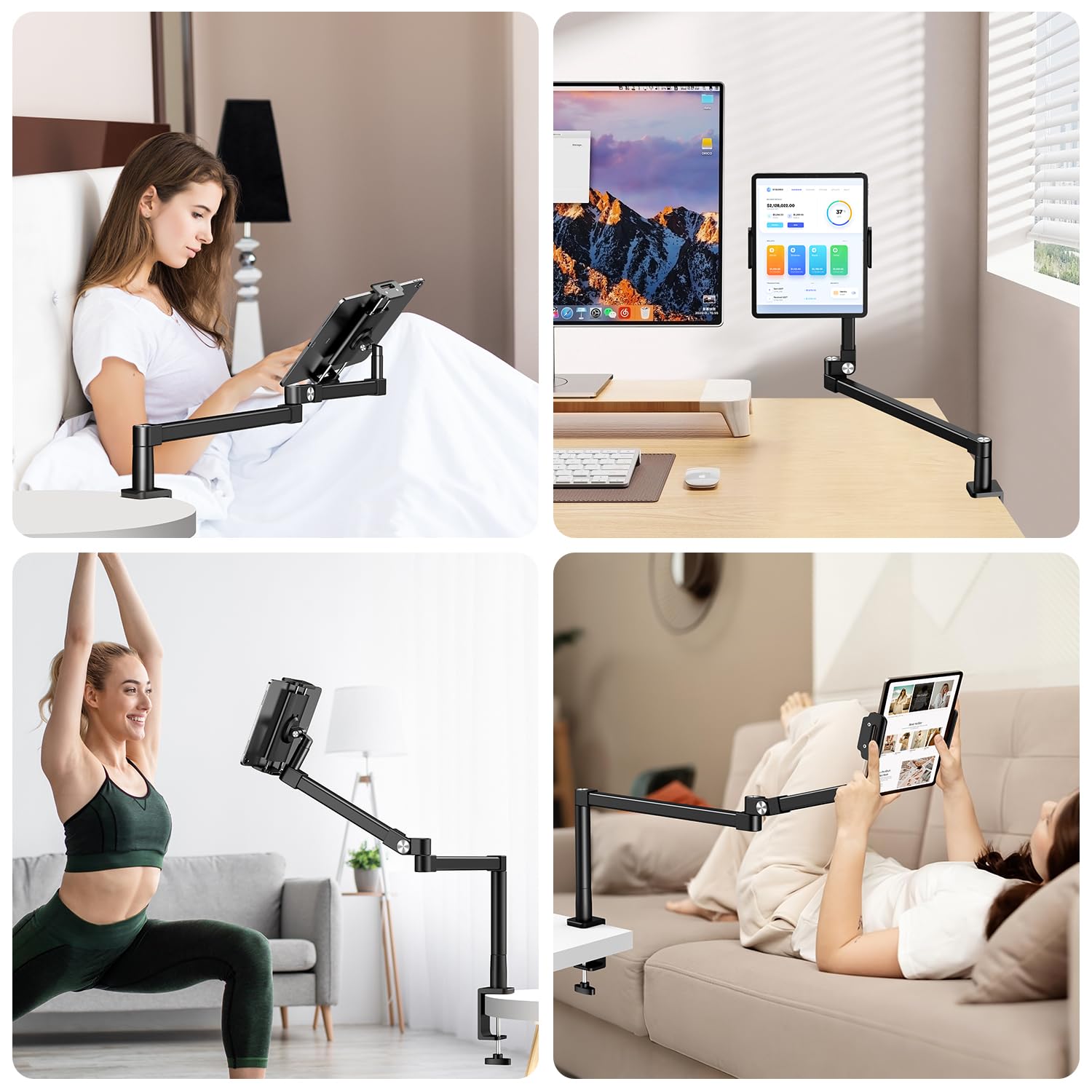 elitehood Supporto da scrivania per iPad, resistente, regolabile, per scrivania, letto, divano, braccio lungo per iPad con morsetto a C per iPad Pro 13/12,9, iPad Air Mini, tablet, monitor portatili e