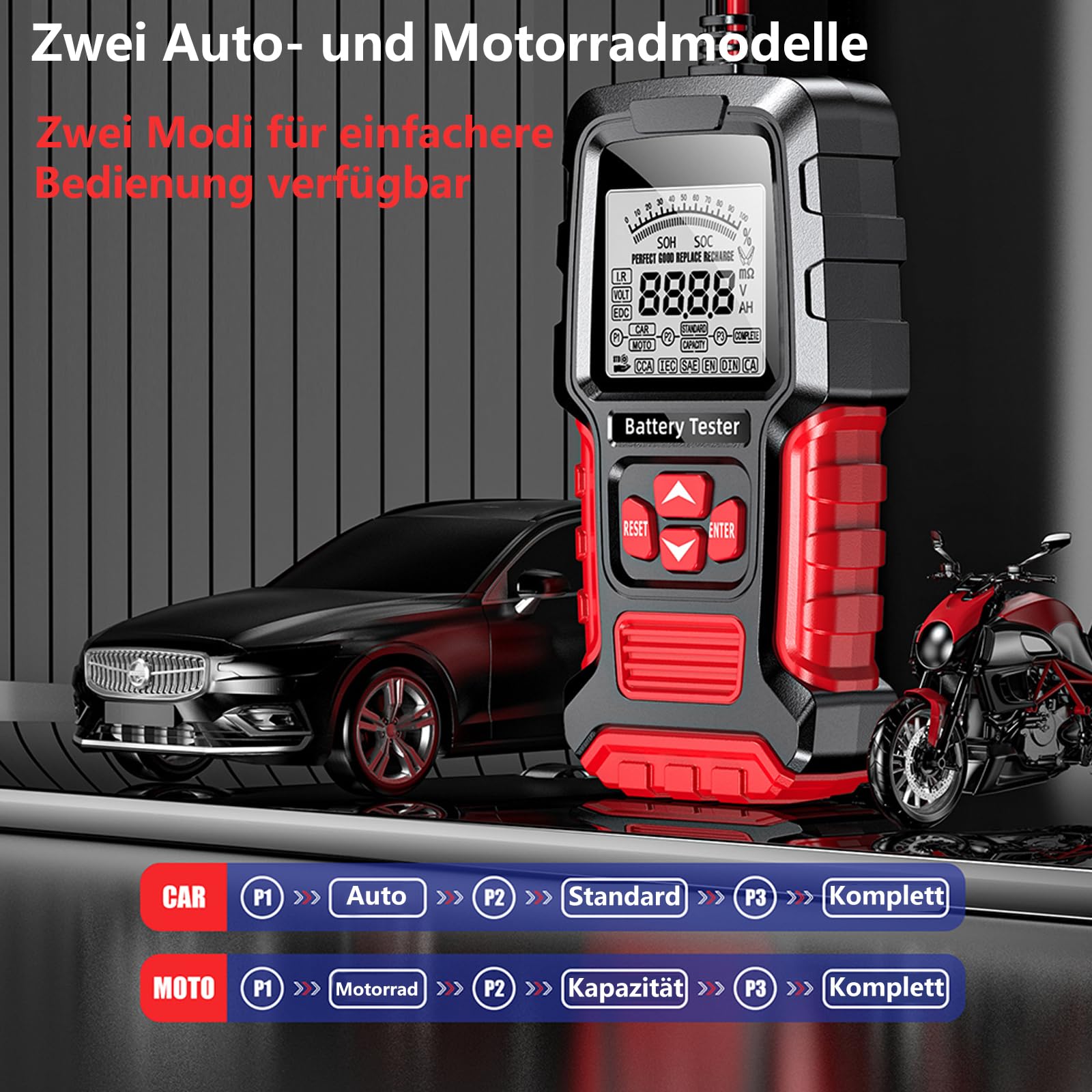 Autobatterie Tester 100-2000 CCA 12V und 24V Autobatterietester Batterietester Auto 3Ah-200Ah Digitaler Analysator, Kfz-Lichtmaschine für Auto Motorräder PKW-LKW ATV SUV Boot