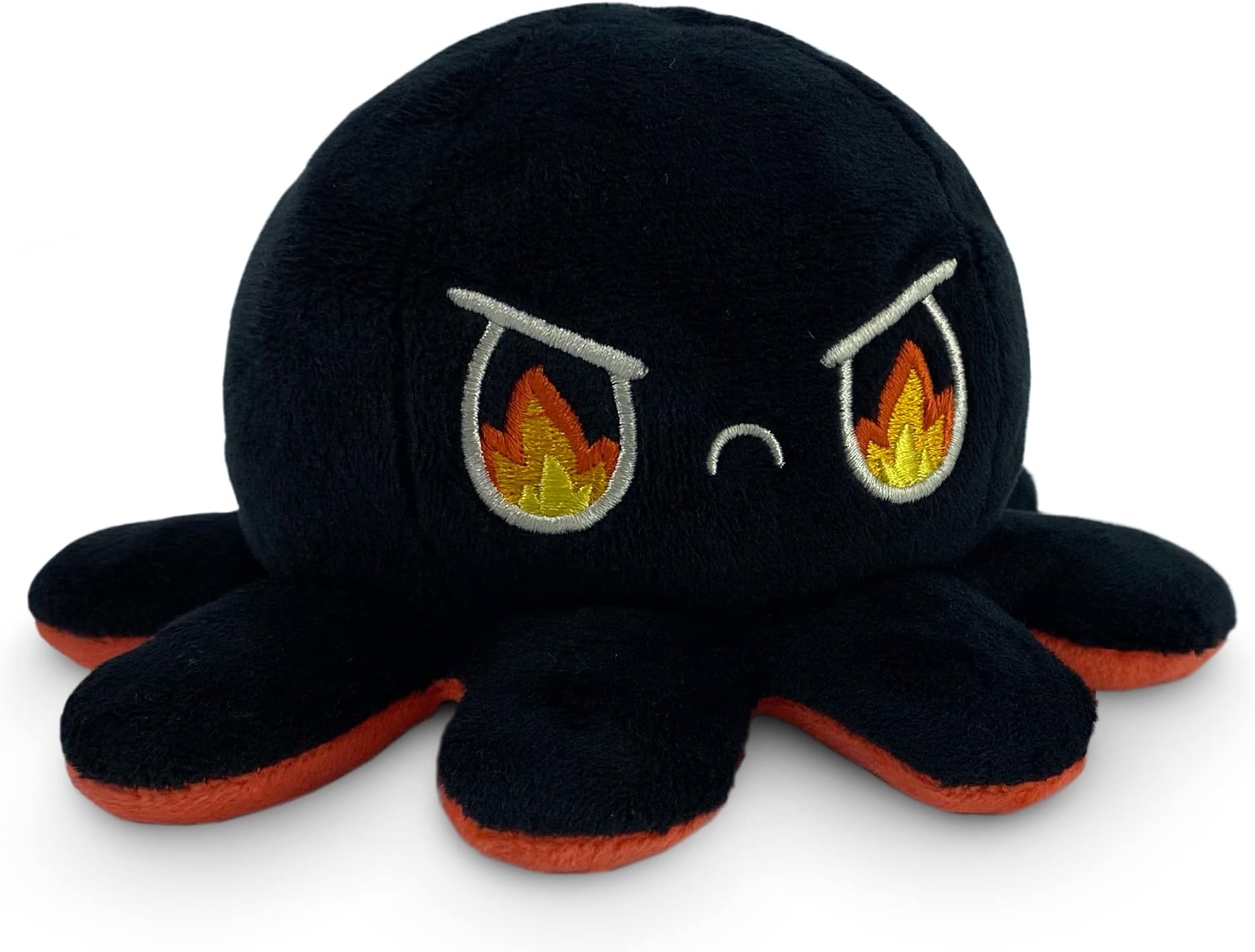 Reversible Octopus Plushie - 4-Inch Angry Red + Rage Black Two-Sided Flip Plush Toy with Embroidered Details - Cute Mini Collectible Plush for Kids, Teens, and Adults