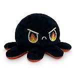 TeeTurtle - The Original Reversible Octopus Plushie - Angry Red + Rage Black - Cute Sensory Fidget Stuffed Animals That Show Your Mood, 4 inch