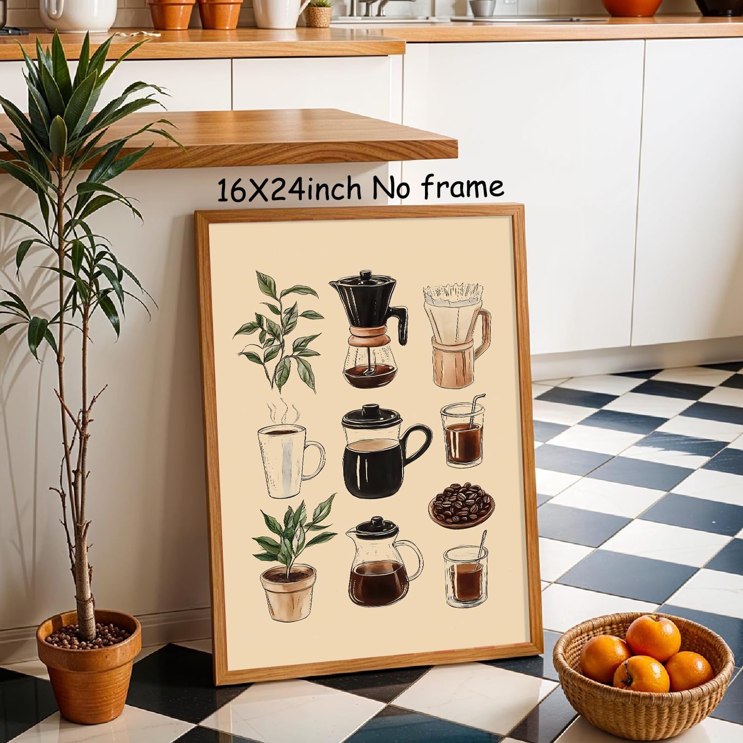 Retro Coffee Chart Canvas Wall Art Vintage Cafe Painting Espresso Machine Poster for Baristas Home Cafes Coffee Lover Art Trendy Kitchen Prints Vintage Aesthetic Paintings for Kitchen 16x24in No Frame