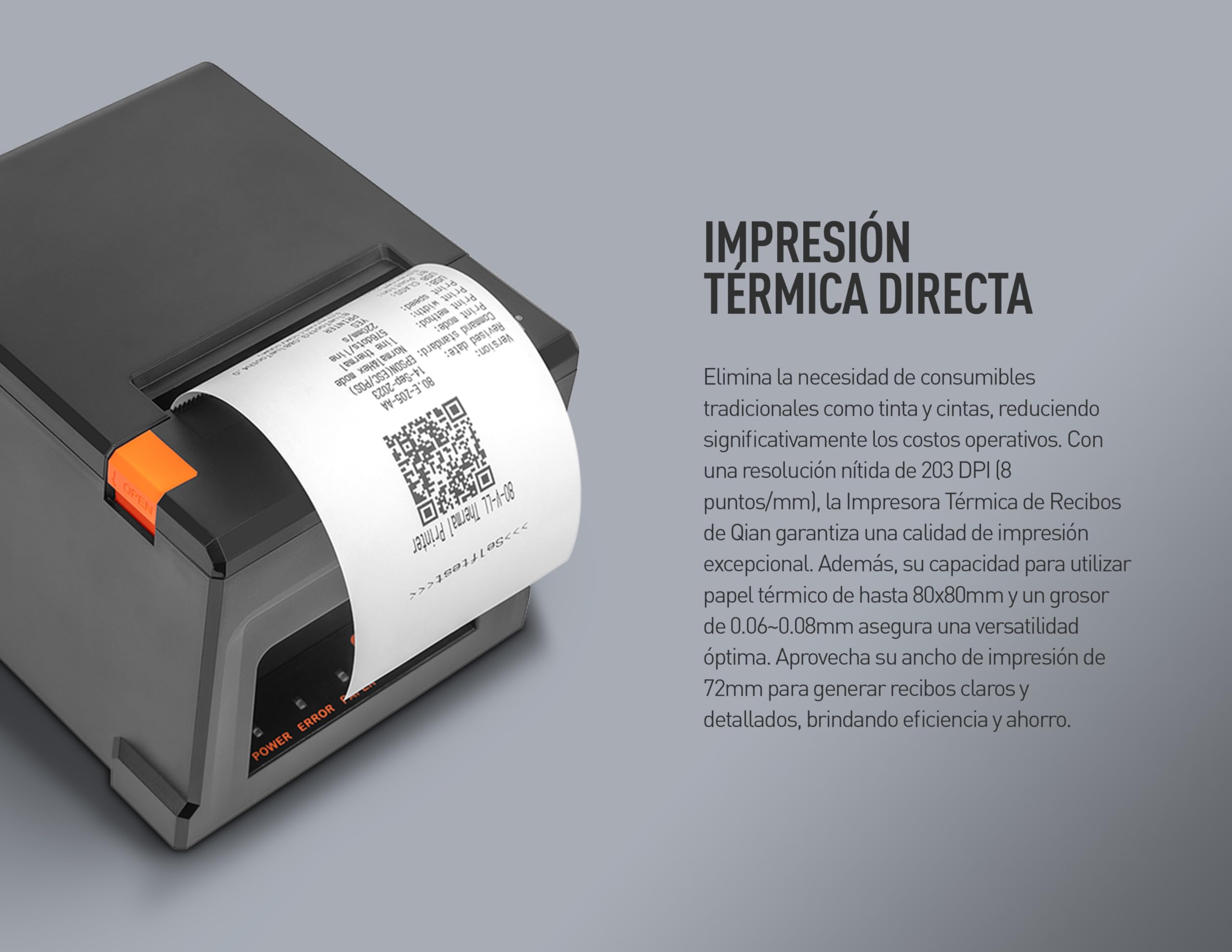 Stampante Termica per ricevute Qian Stampante POS da 80 mm Taglio Automatico ESC/POS | velocità 220 mm/s | Driver Windows, MacOS, Linux | Supporto a Parete | Connessione USB, LAN, Bluetooth