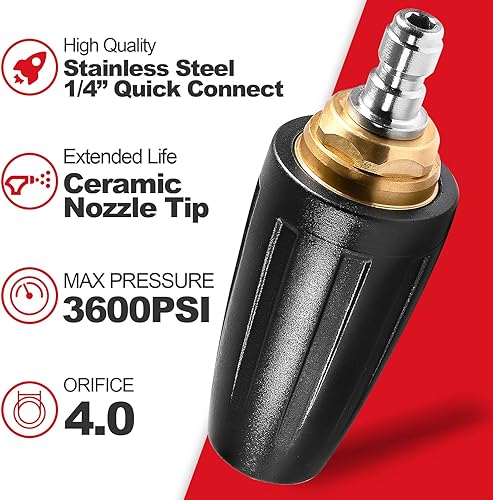 Miniatura 8 de YAMATIC Boquilla turbo con puntas de lavadora a presión, 360 giratorio Turbo 3000 PSI Max 3500 PSI con conector rápido de 14 pulgadas para limpiar