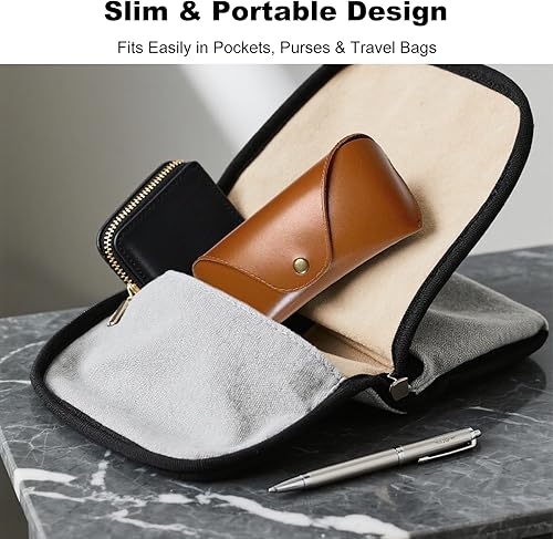 Miniatura 3 de Funda de cuero para lentes de sol, bolsa suave y funda rígida para lentes de sol, para hombres y mujeres, funda de transporte delgada para lentes de