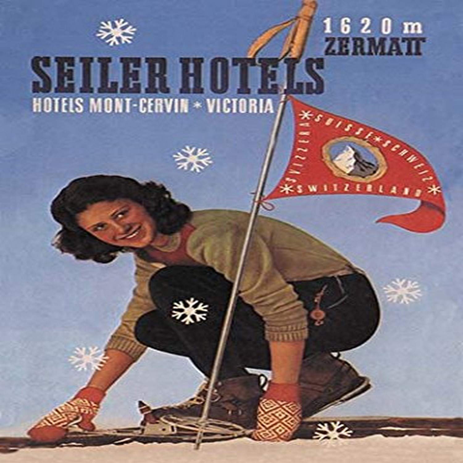 Buyenlarge 'Seiler Hotel: Woman Adjusting Skis' Paper Poster, 20 by 30-Inch