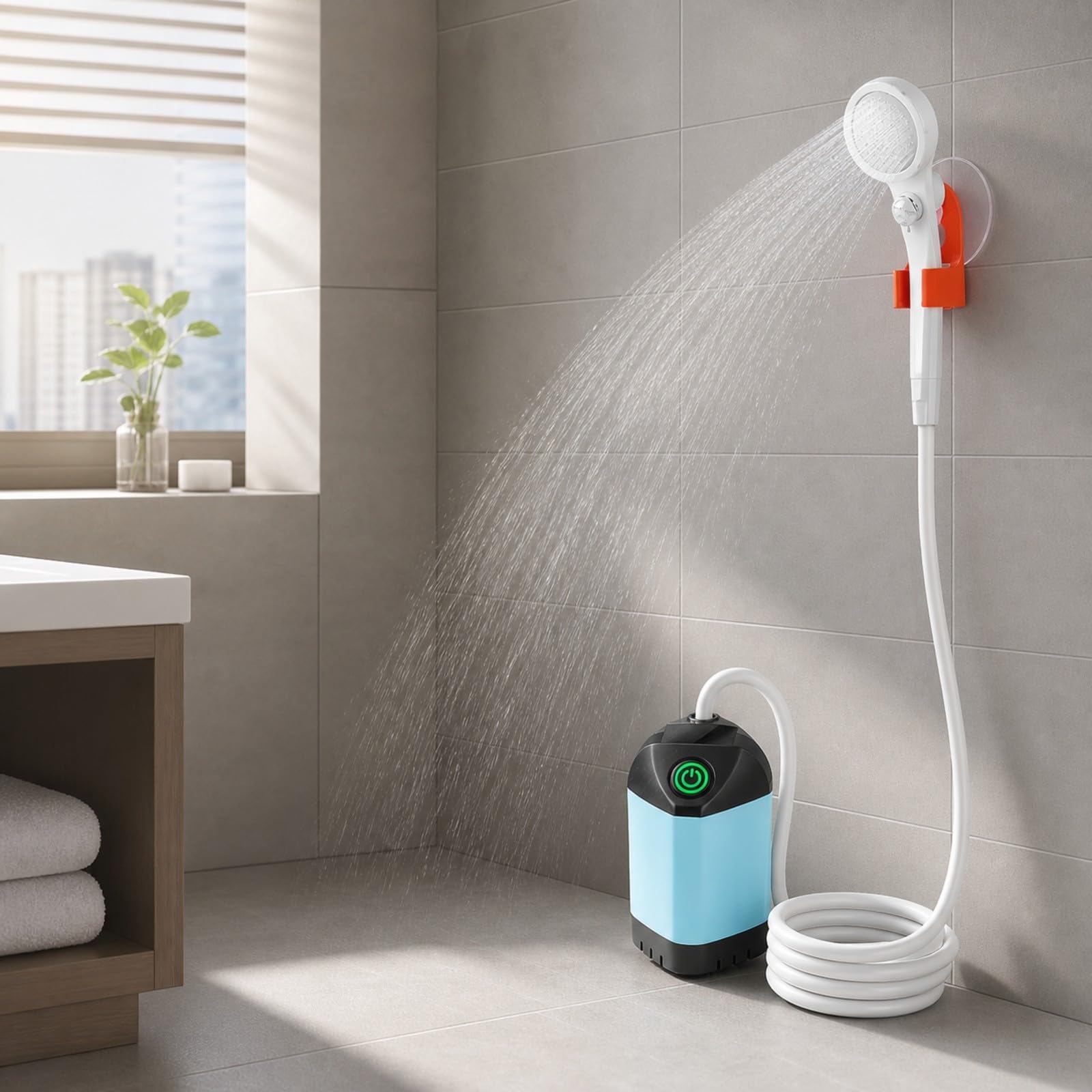 KESOTO Ducha Eléctrica Portátil con Pantalla mperatura Silenciosa Ducha Mano Portátil con Tubo Flexible Flexible Recargable para Campamento, Estilo A