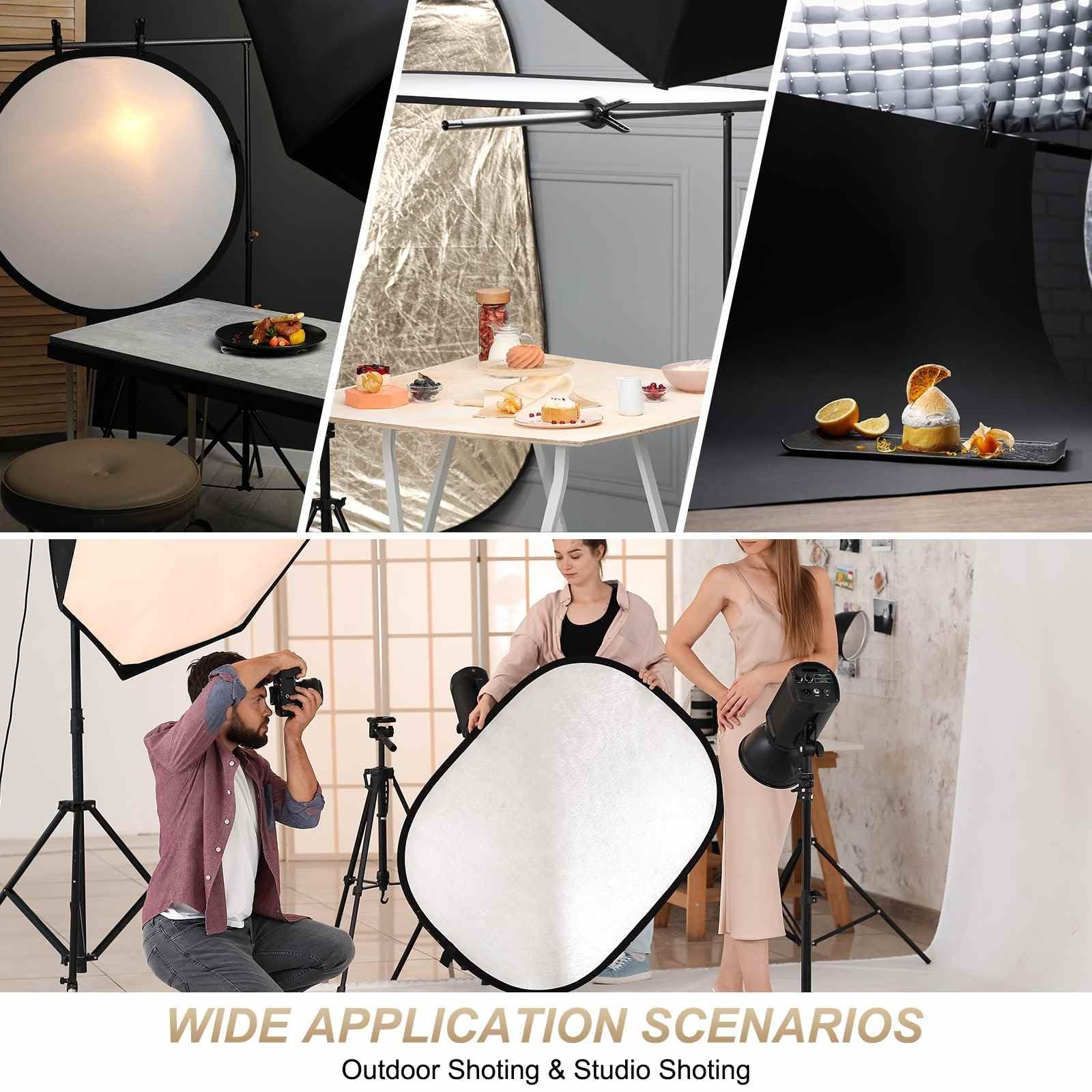 Riflettore di luce 4 in 1 per fotografia, 43,2 x 27,9 cm, in cartone, pieghevole e stabile, per scattare foto di cibo e foto, autoportante, 2 pezzi