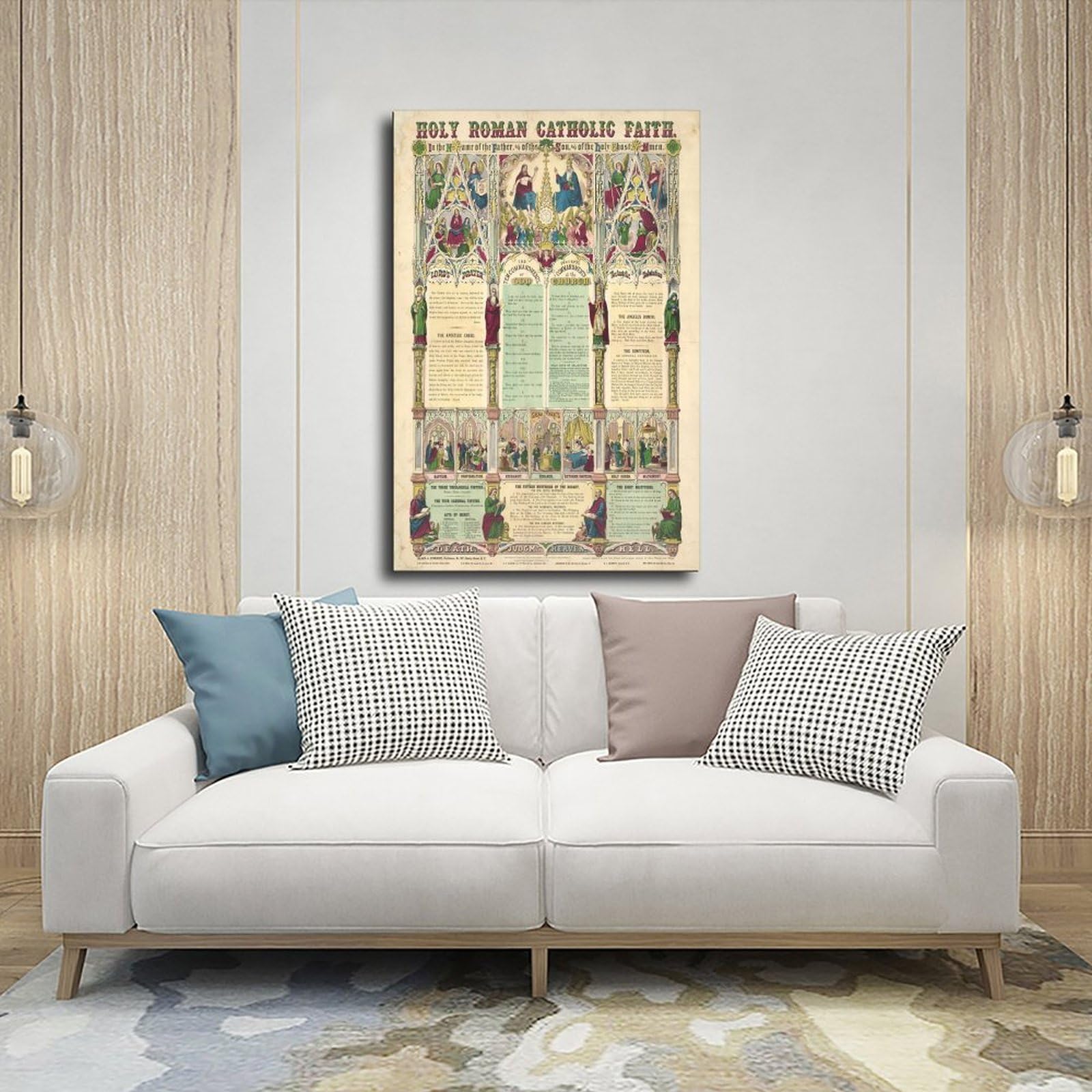 WCYB Póster de versículos bíblicos espirituales de la Santa Fe Católica Romana de 1870, impresiones en lienzo, pinturas decorativas para pared, marco para colgar, 40,6 cm de largo x 61 cm de ancho