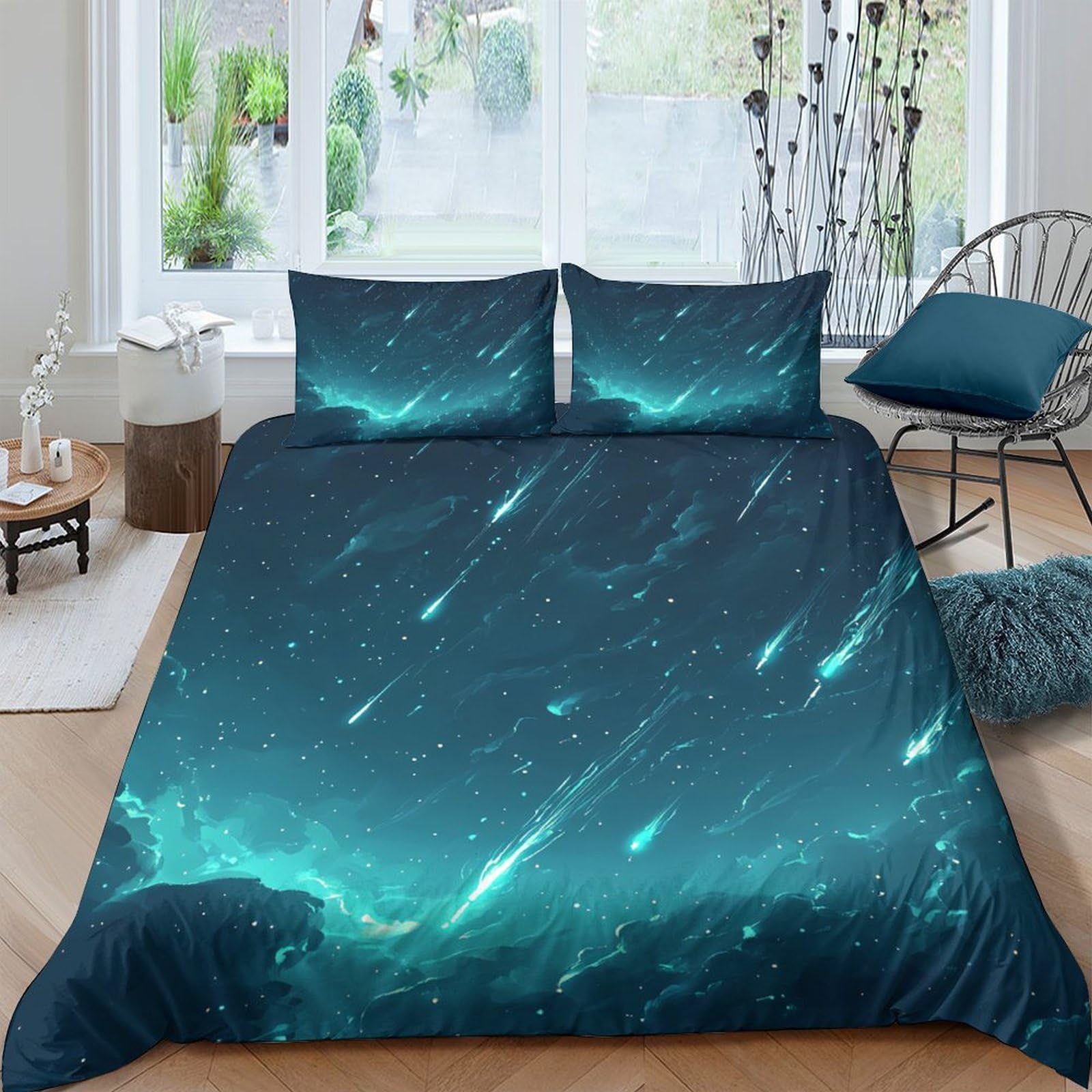 GPLZQXKJNH 3D Printed Galaxy Starry Sky Duvet Cover Set Microfiber Soft Breathable Cosmic Nebula Bedding with 2 Pillowcases Single（135x200cm）