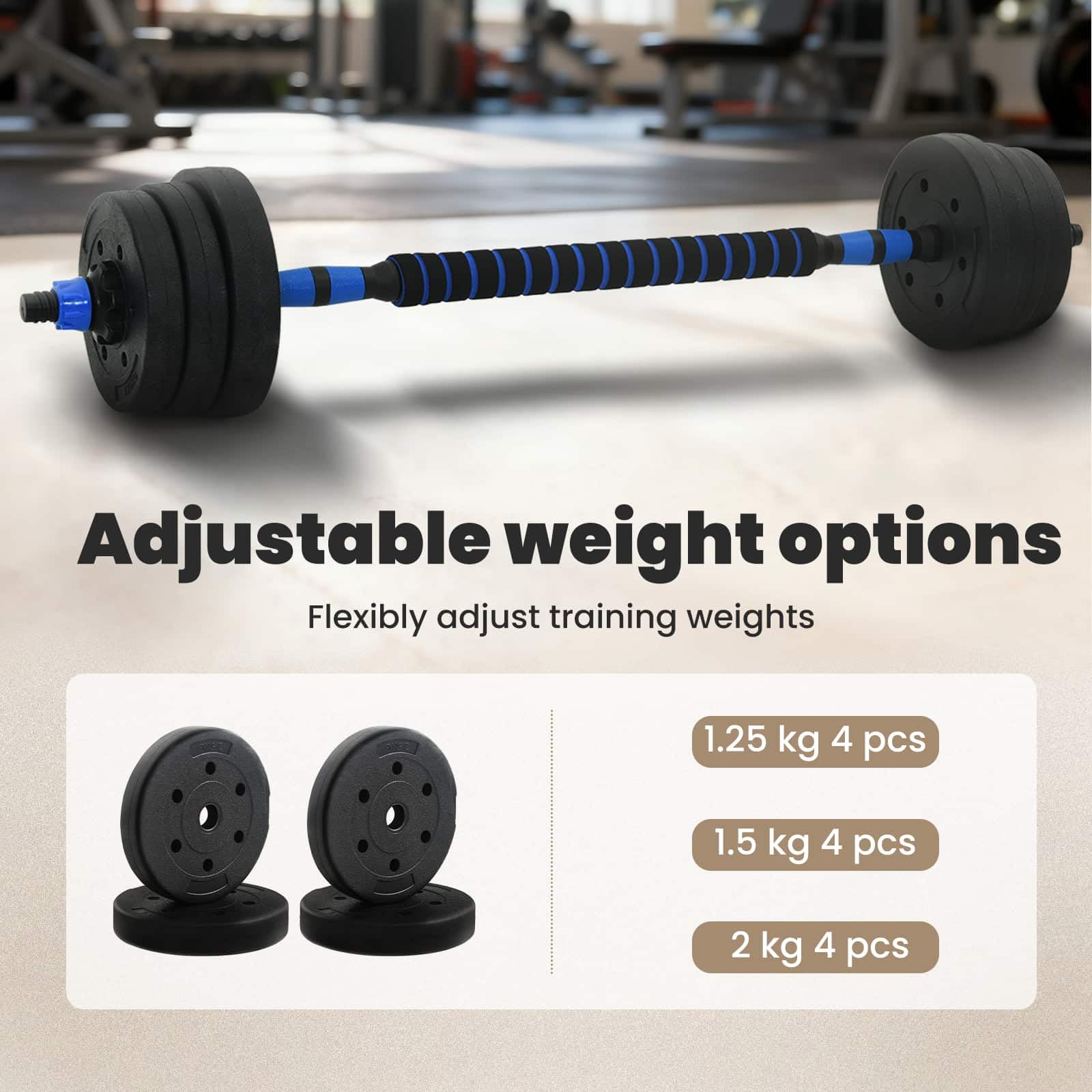 vidaXL Set Manubri e Bilanciere 2-in-1 20 kg Nero e Blu, Attrezzatura da casa, manubri Regolabili, Pesi per Allenamento, Fitness Indoor, Strumenti e Attrezzi salvaspazio