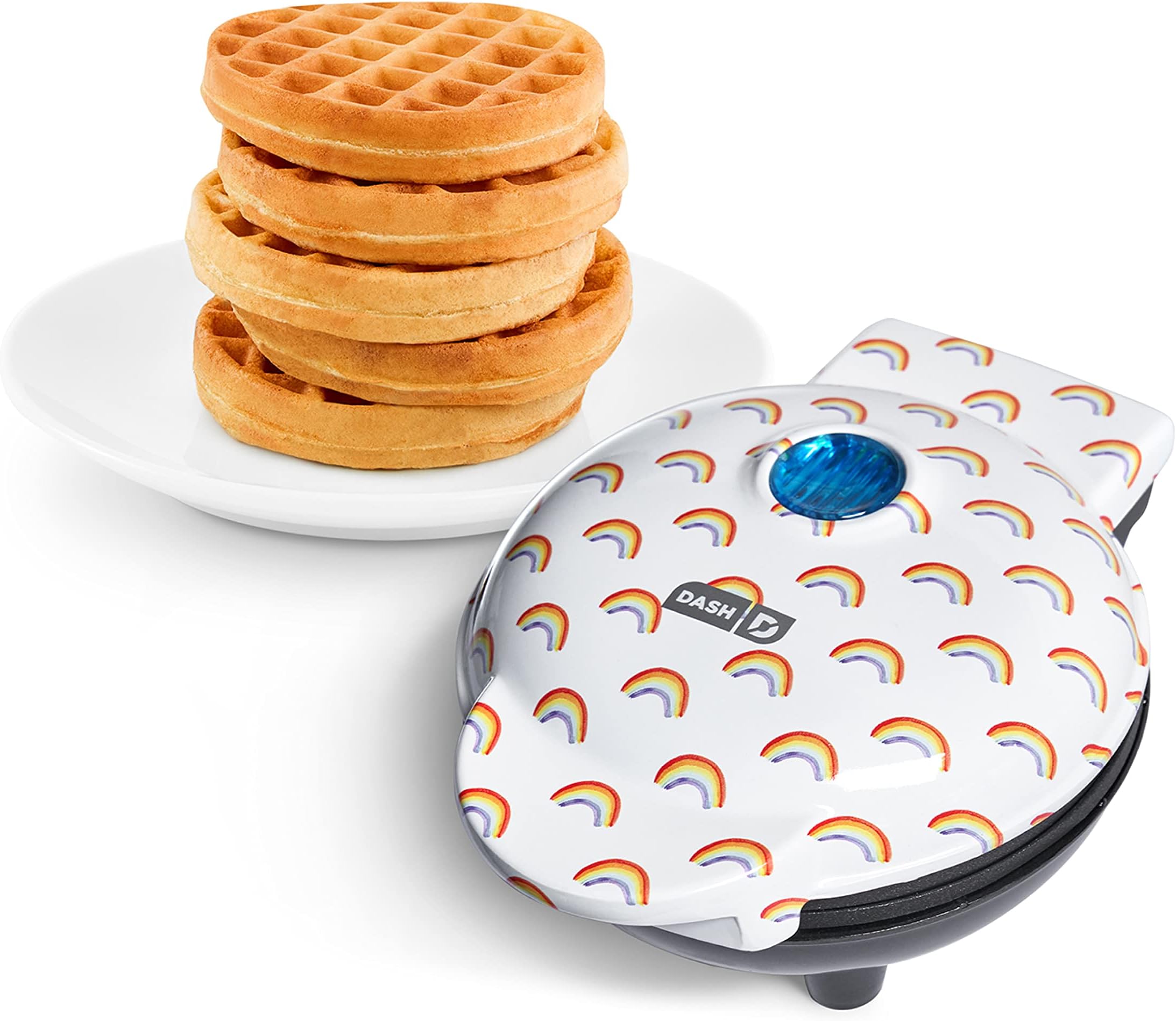 Mini Waffle Maker- Compact Electric Waffle Iron - Stylish Machine with nonstick surface - Quick Breakfast & Snacks - Rainbow Print