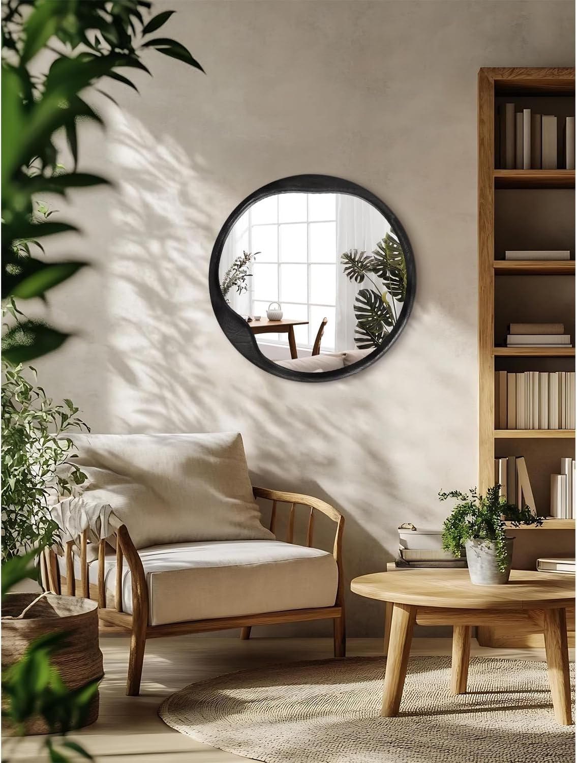 AOAOPQ Wall Mirror Modern Decorative Mirror Hanging Round Style for Bedroom Entryway Living Room and More 24-Inch Black