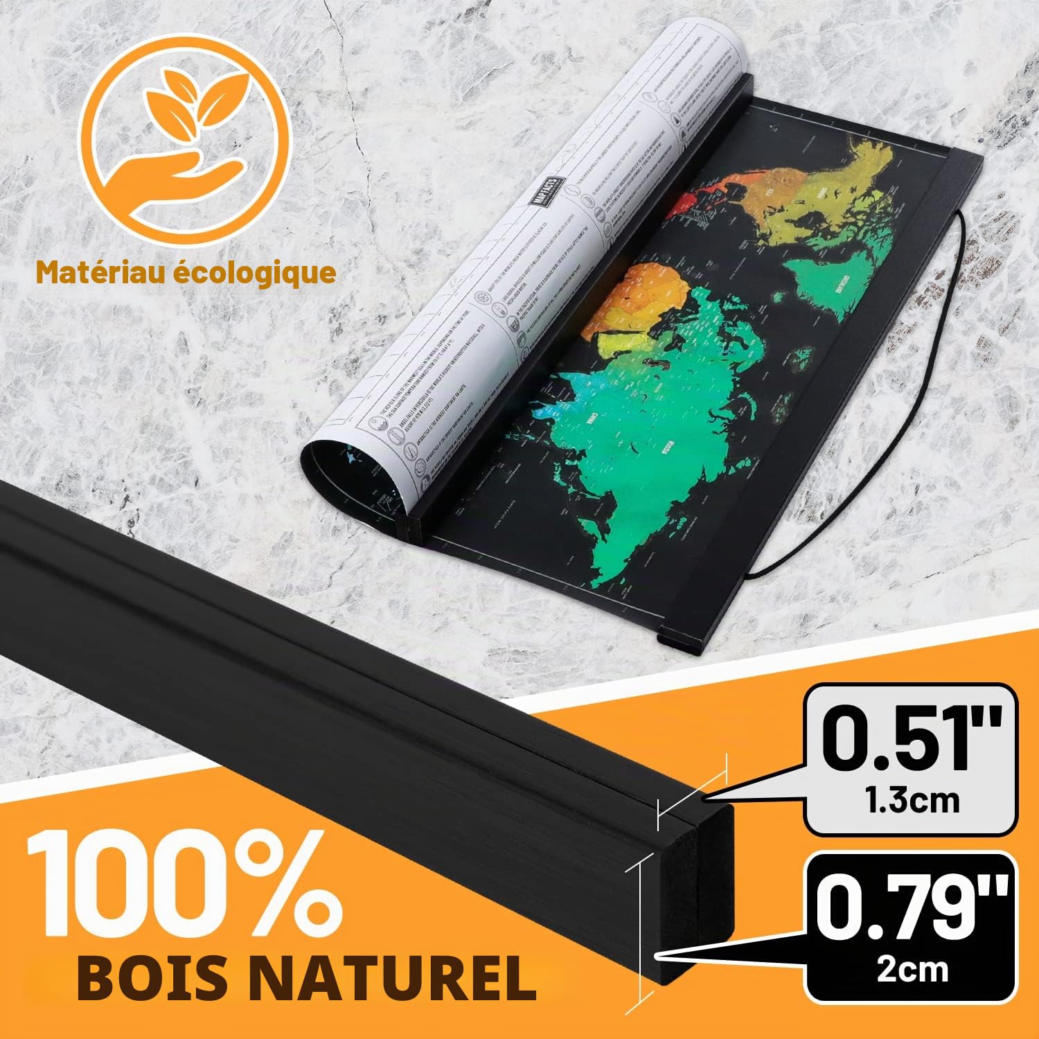 Benjia Barre magnétique en bois pour accrocher des affiches et impressions d’art, 120 x 80 - 120 x 90, 120 cm, Noir