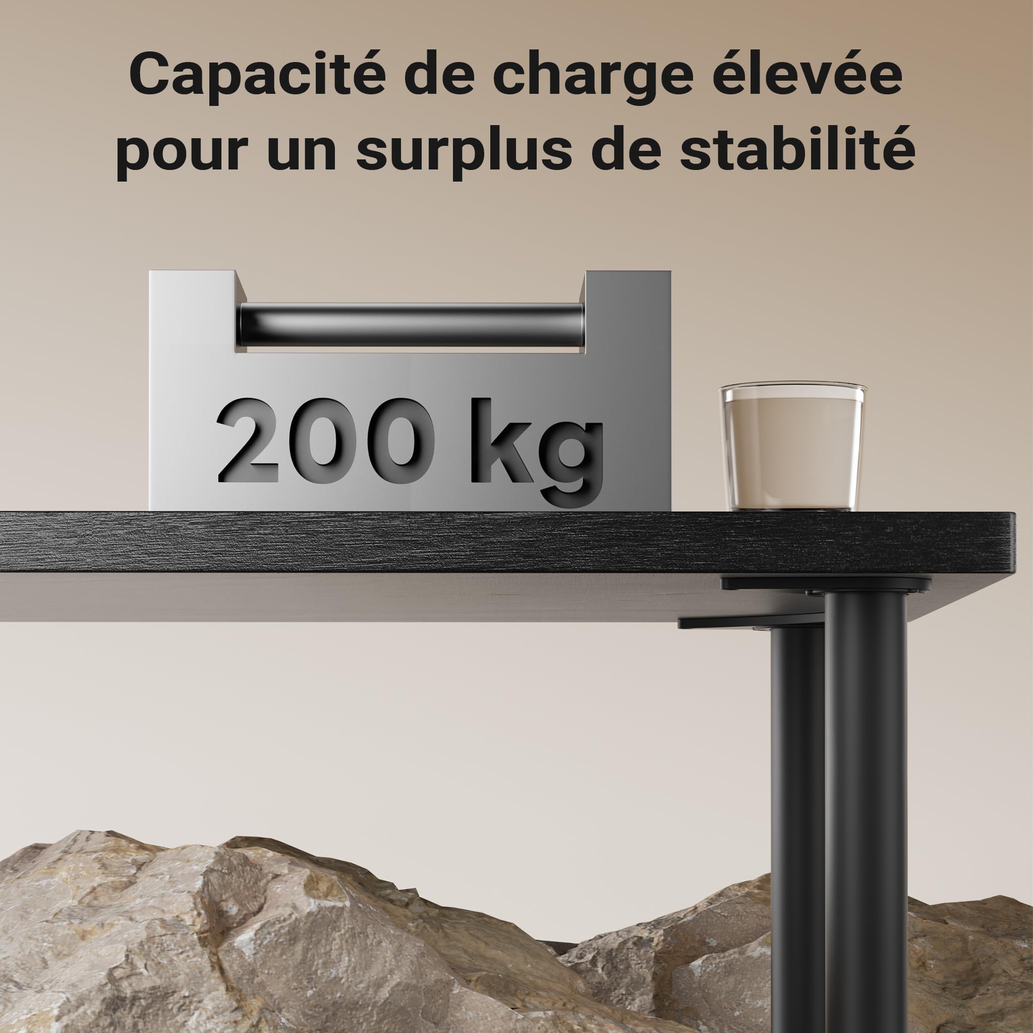 WilTec Lot de 4X Pied de Table V1-60 x 60 x 870 mm/Ø 60 mm - en Acier Inoxydable - Couleur Noire - Piètement Support de Bureau Réglable pour Plan de Travail Salle à Manger