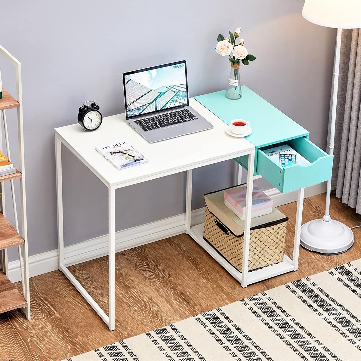SINPAID Home Office Computer Desk with Drawers,40 Inch Study Writing Table, Modern Simple Style PC Desk,Space Saving, Easy to Assemble, for Small Space Bedroom,(Black Marble Pattern