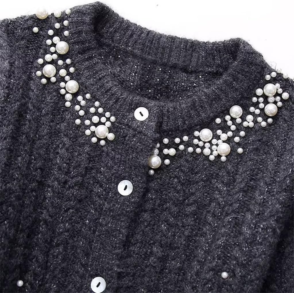 Street Fall and Winter Women's Fit Long Sleeve Beaded Knit Jacket