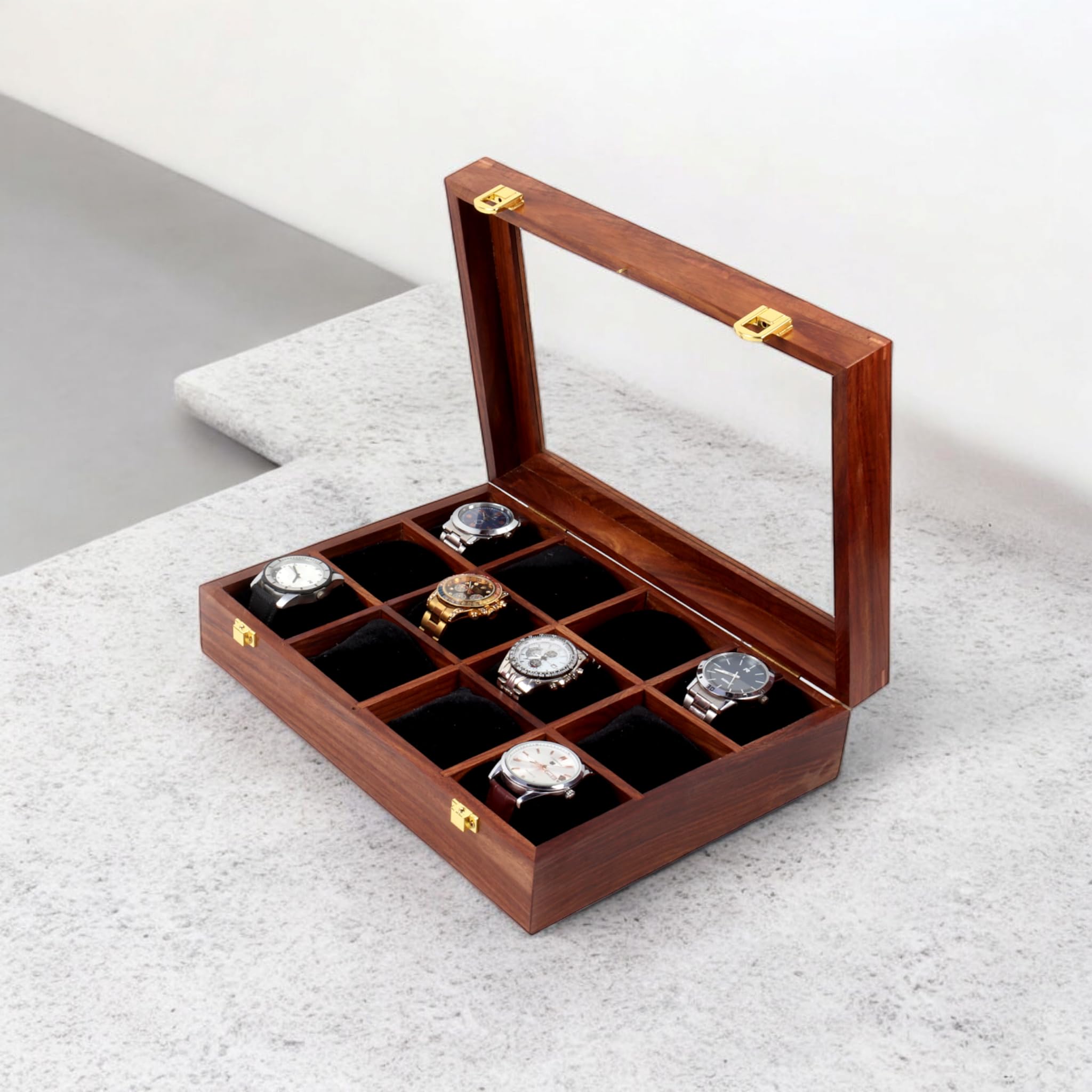Creation India Craft Wooden Watch Box, Storage Organizer, Display Case, Jewelry Holder, Gift for Men & Women - Rosewood Crafted, 12 Slots, Handmade Cushions (B0D7Z9WLNZ) Amazon Price History, Amazon Price Tracker