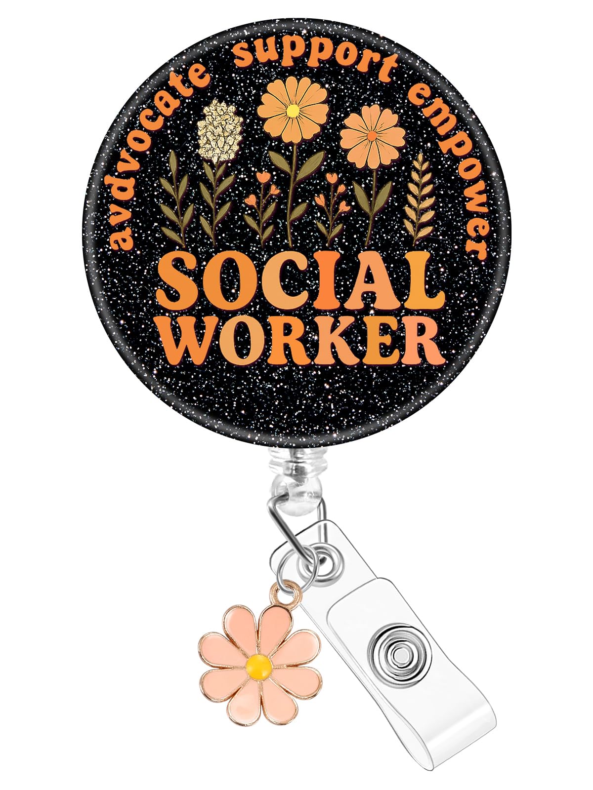 Plifal Social Worker Badge Reel Holder Clip - Cute Flower Retractable ID Name Card Badge Reel with Charm Alligator Clip, Nurse Nursing Office Medical Worker Student Accessories Gifts — image 1
