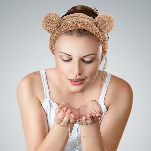 Miniatura 5 de WHAVEL 2 diademas de spa para lavar la cara, orejas de oso, diadema de maquillaje, diademas kawaii para el cuidado de la piel, diadema facial suave