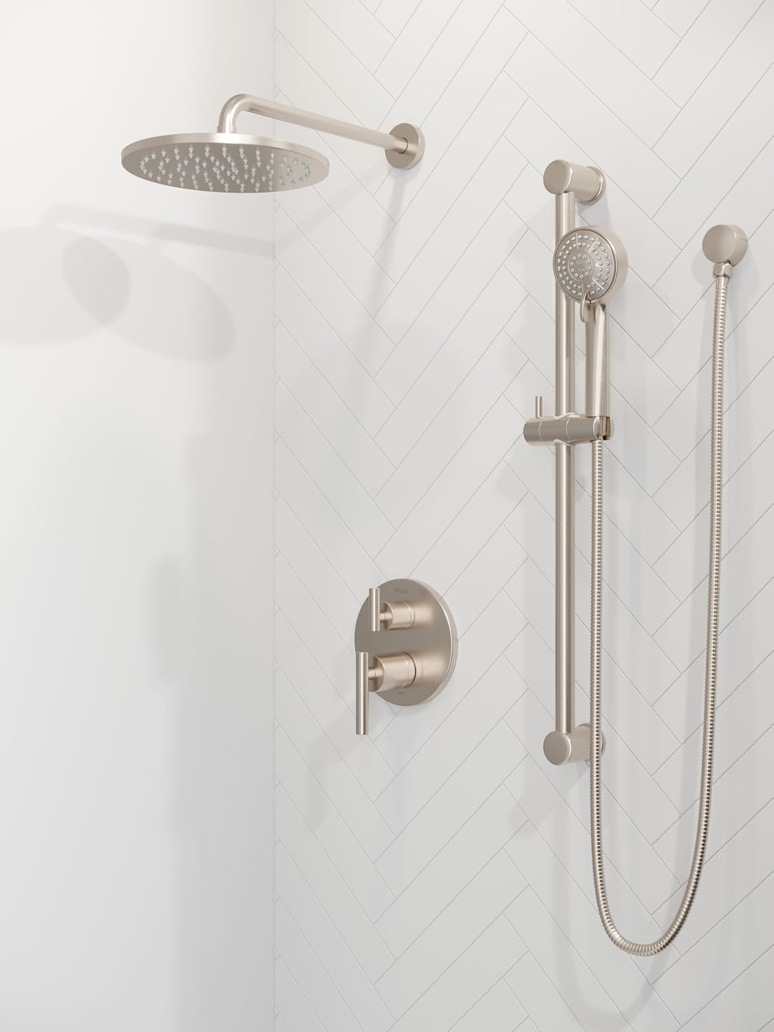 Pfister Contempra Stacked Two Handle Diverter Shower Faucet Handle Trim Kit in Brushed Nickel Finish for Shower Valve Handle Replacement with Temperature Control (Valve Not Included)