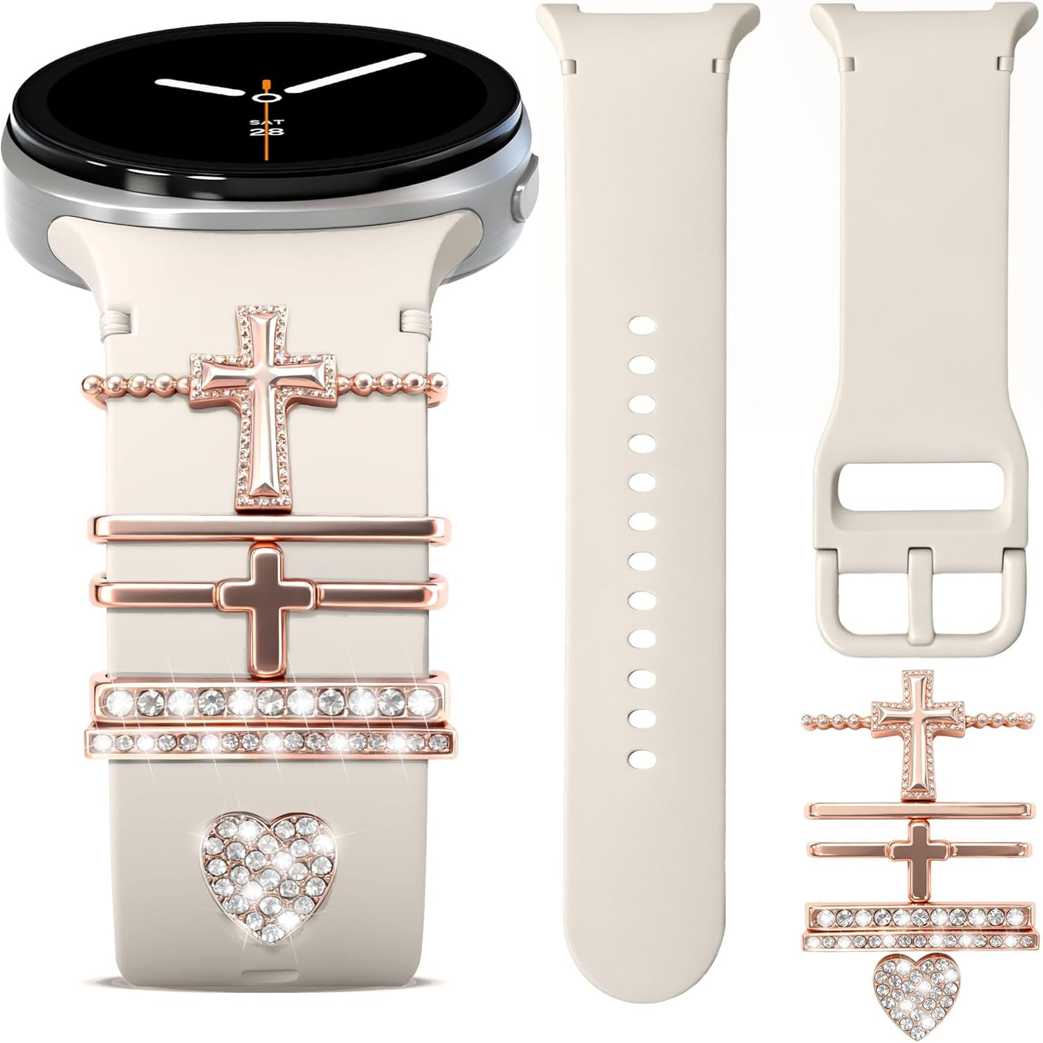 Band Compatible with Samsung Galaxy Watch 8 Band 40mm 44mm/Galaxy Watch 8 Classic 46mm, Soft Silicone Replacement Strap for Galaxy Watch 8 2025 with Decorative Charms Accessories Women