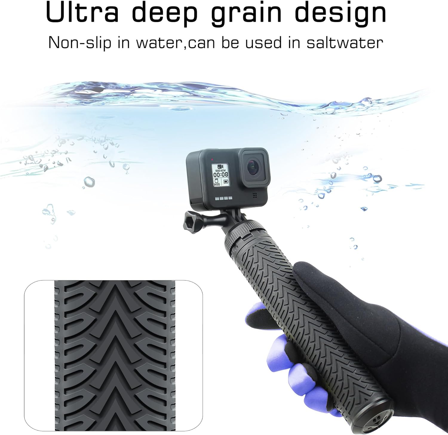 GEPULY 34''Extended Selfie Stick Underwater Tripod Waterproof Hand Grip for Go Pro Hero 13 12 11 10 9 8 7 6 5 4, AKASO,SJCAM,DJI Action 6 Cameras(3-in-1: Monopod,Selfie Stick,Tripod Stand)