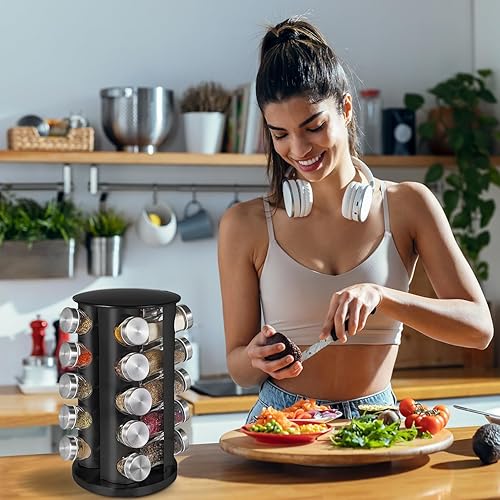 Miniatura 4 de EBIZ&TECH Estante giratorio de acero inoxidable para especias con base antideslizante, organizador de encimera de cocina para un fácil acceso y