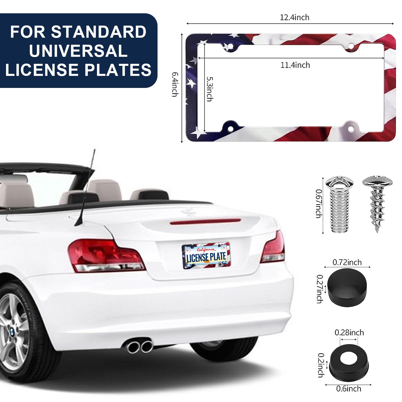 KMBCAM 2-Pack American Flag License Plate Frames – Matte Aluminum Alloy, Includes Screws & Caps (Fits US Plates)
