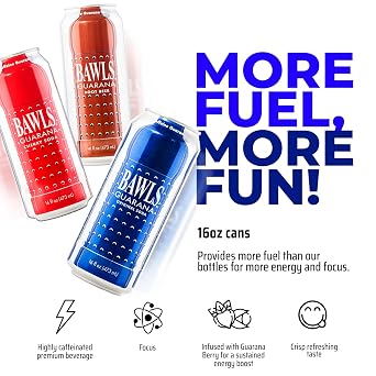 BAWLS Guarana Variety Pack, BAWLS Guarana Drink, Guarana Soda, Guarana Fueled Soda for Energy, High Energy Caffeinated Drink, 16oz 24 Pack Cans