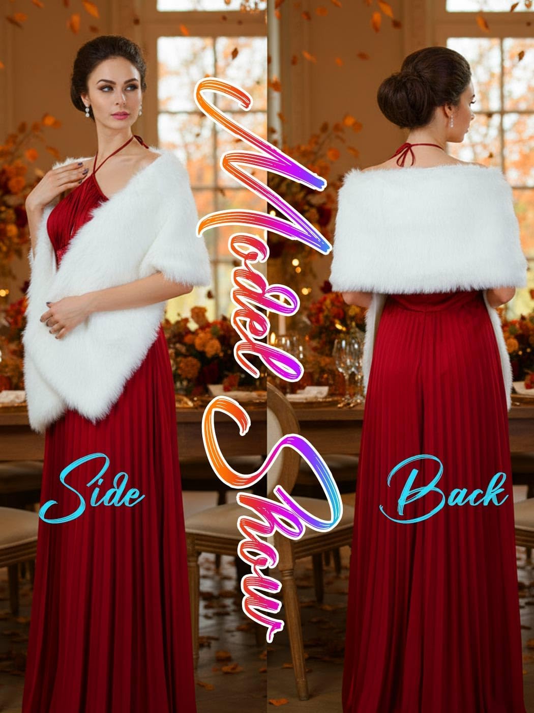 Aukmla Faux Fur Shawl Wedding Fur Wraps and Shawls Bridal Fur Stole Winter Cape Shrug for Brides and Bridesmaids - Image 7