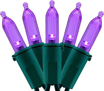 YULETIME 200 Purple LED Christmas Lights, 66 ft Green Wire UL String Light