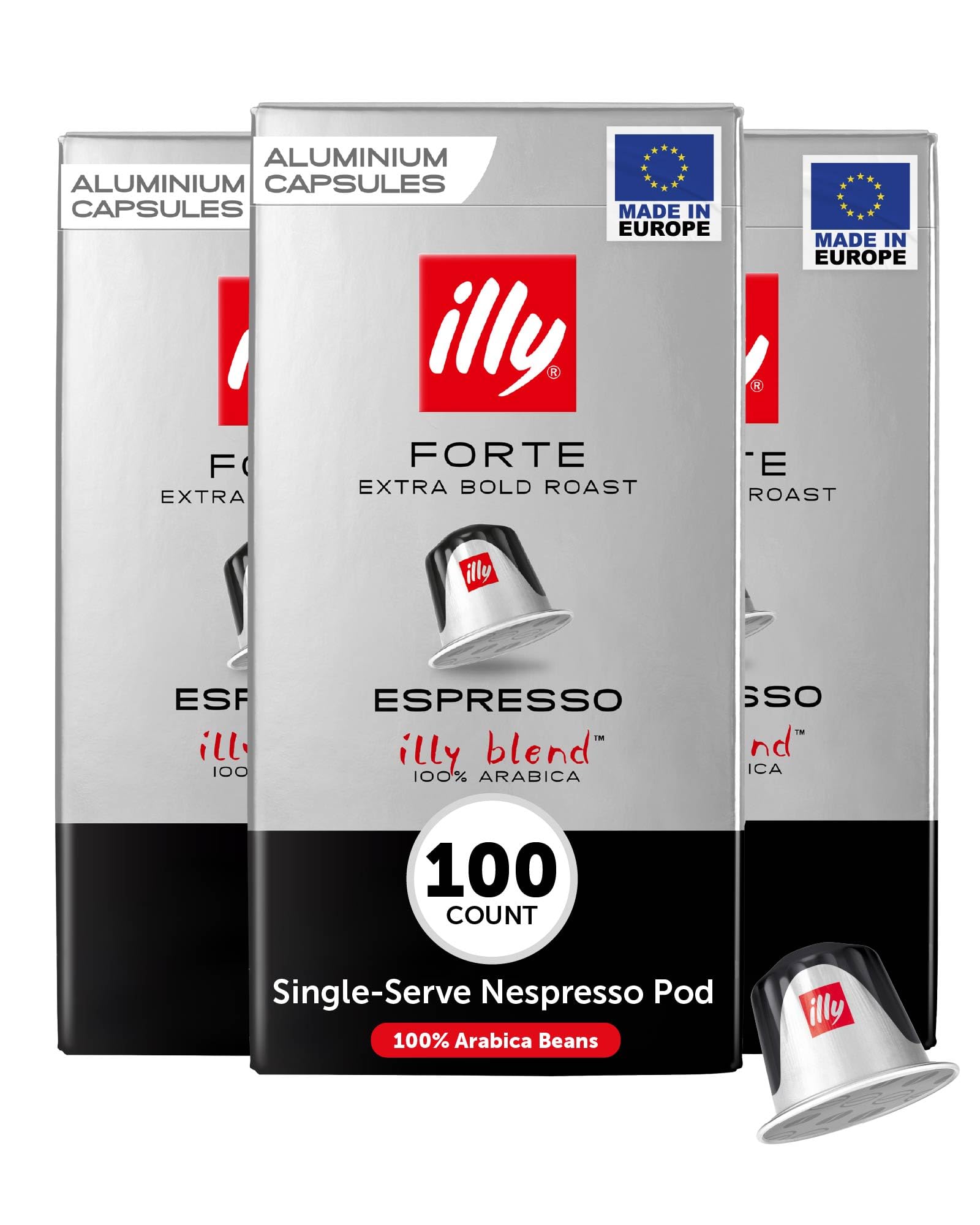 illy Aluminum Espresso Capsules - Compatible with Nespresso Machines - Forte Extra Bold Roast Coffee - Rich & Strong Flavor - Notes of Dark Chocolate - Single Serve Capsules - 10 Count (Pack of 10)