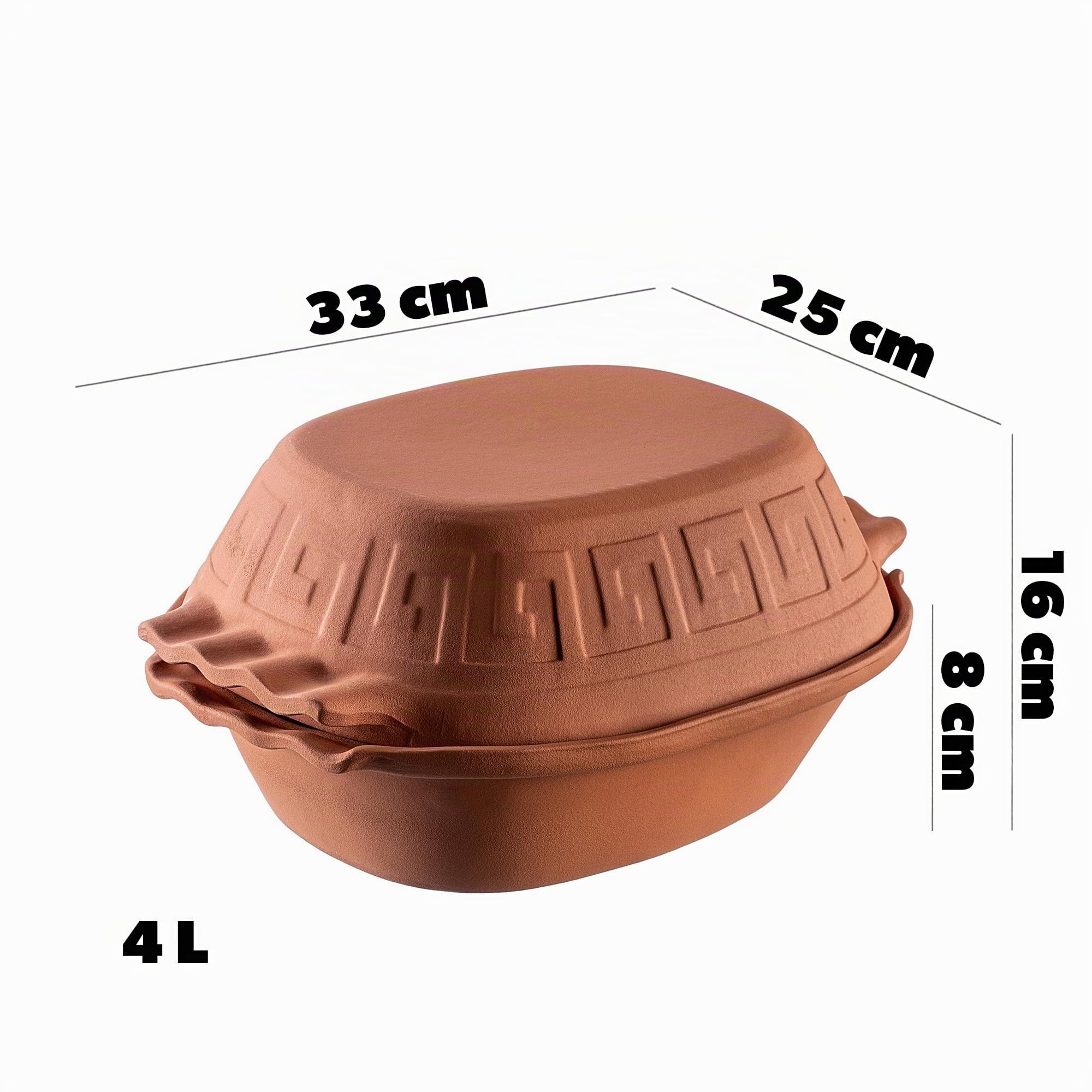 KADAX Tonbräter, Keramiktopf mit Deckel für Mikrowelle und Backofen, Dampfgarer aus natürlichen Materialien, Auflaufform für fettfreies Kochen, Brätertopf (Oval, 4L)