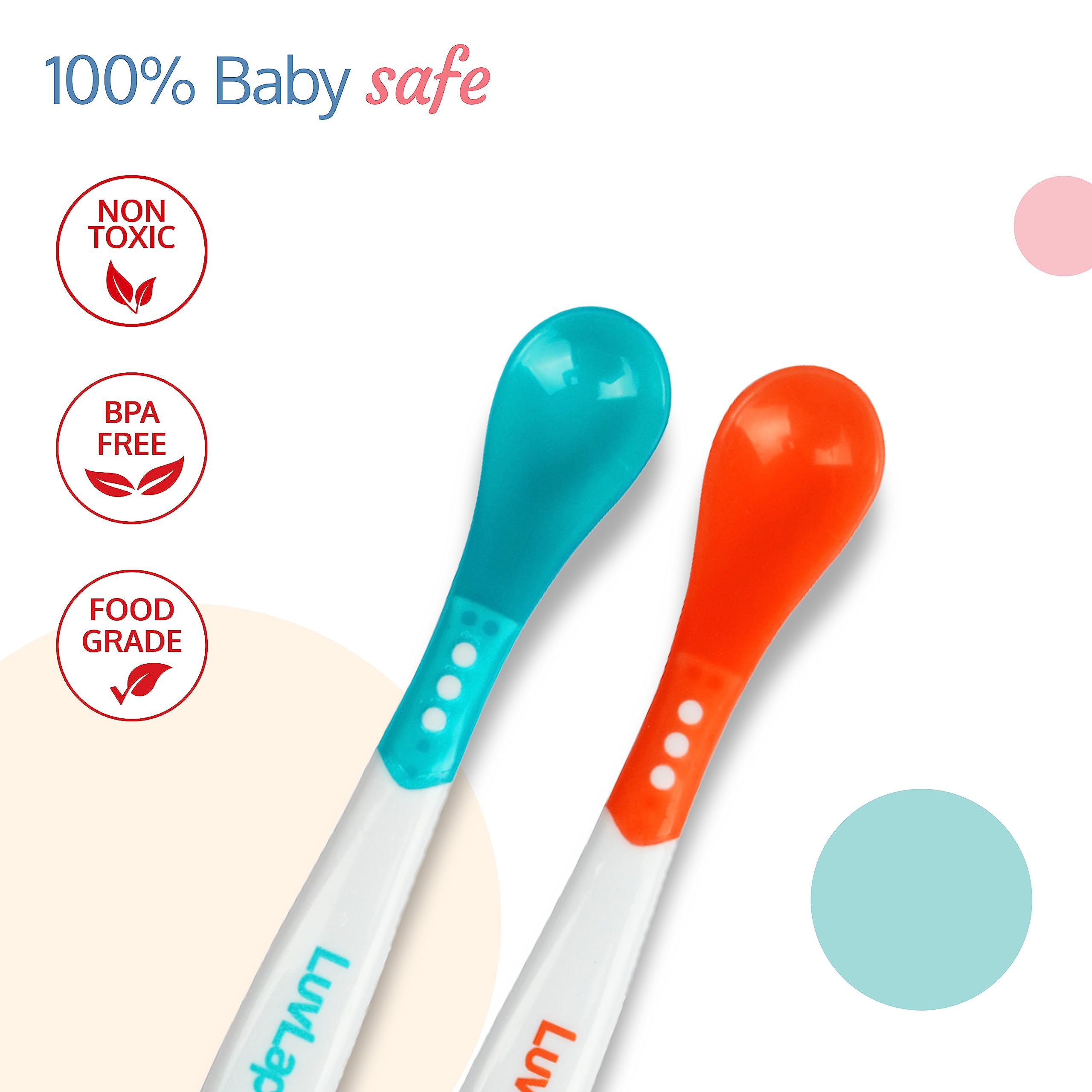 LuvLap Heat Sensitive Baby Feeding Spoon Set of 4, Bpa Free,Food Grade Heat Sensitive Silicone Spoons Self Feeding Utensil, Baby Weaning Spoon for Kids, 3 Months+ (Multicolor), 140 Millimeter - Image 3 thumbnail