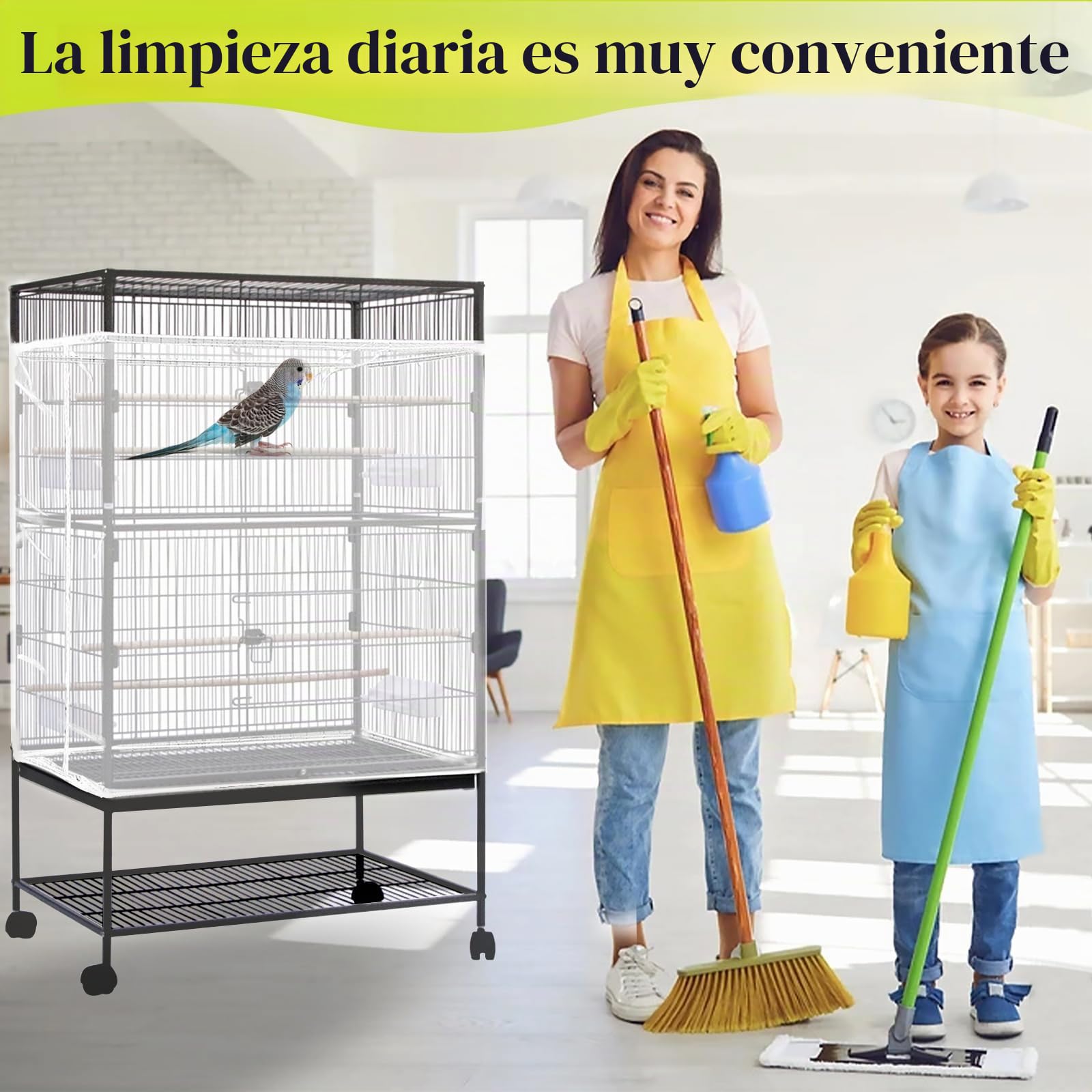 Yepper Cubierta de Jaula para Pájaros, Recolector de Semillas, Cubierta Grande para Jaula de Pájaros, Malla de Nylon Suave y Airosa Ajustable, Faldón de Malla para Jaula de Pájaros, Guarda de Semillas
