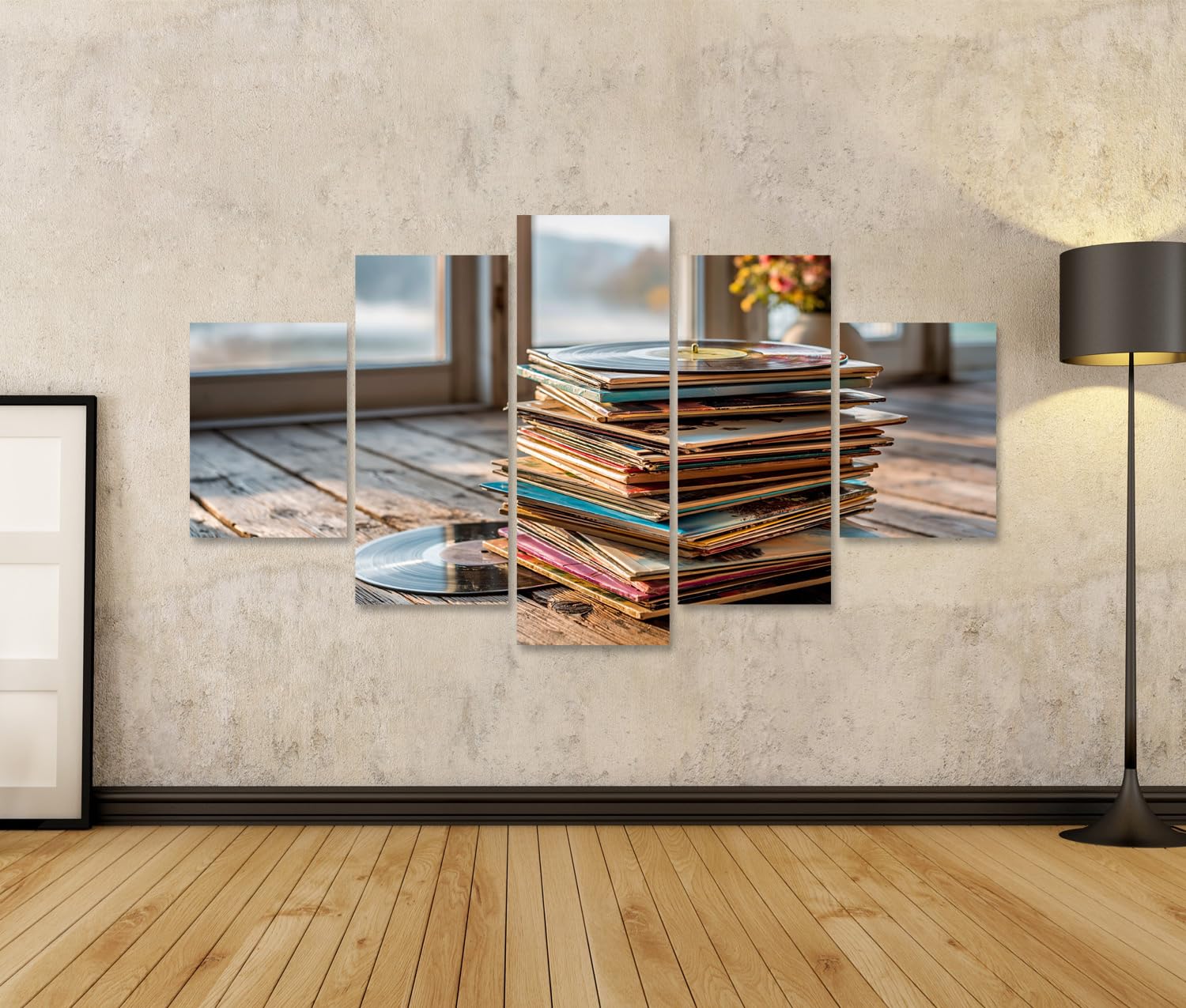 islandburner Quadro su tela, dischi in vinile nostalgico, da parete, per gli amanti della musica, 5 pezzi, edizione H1