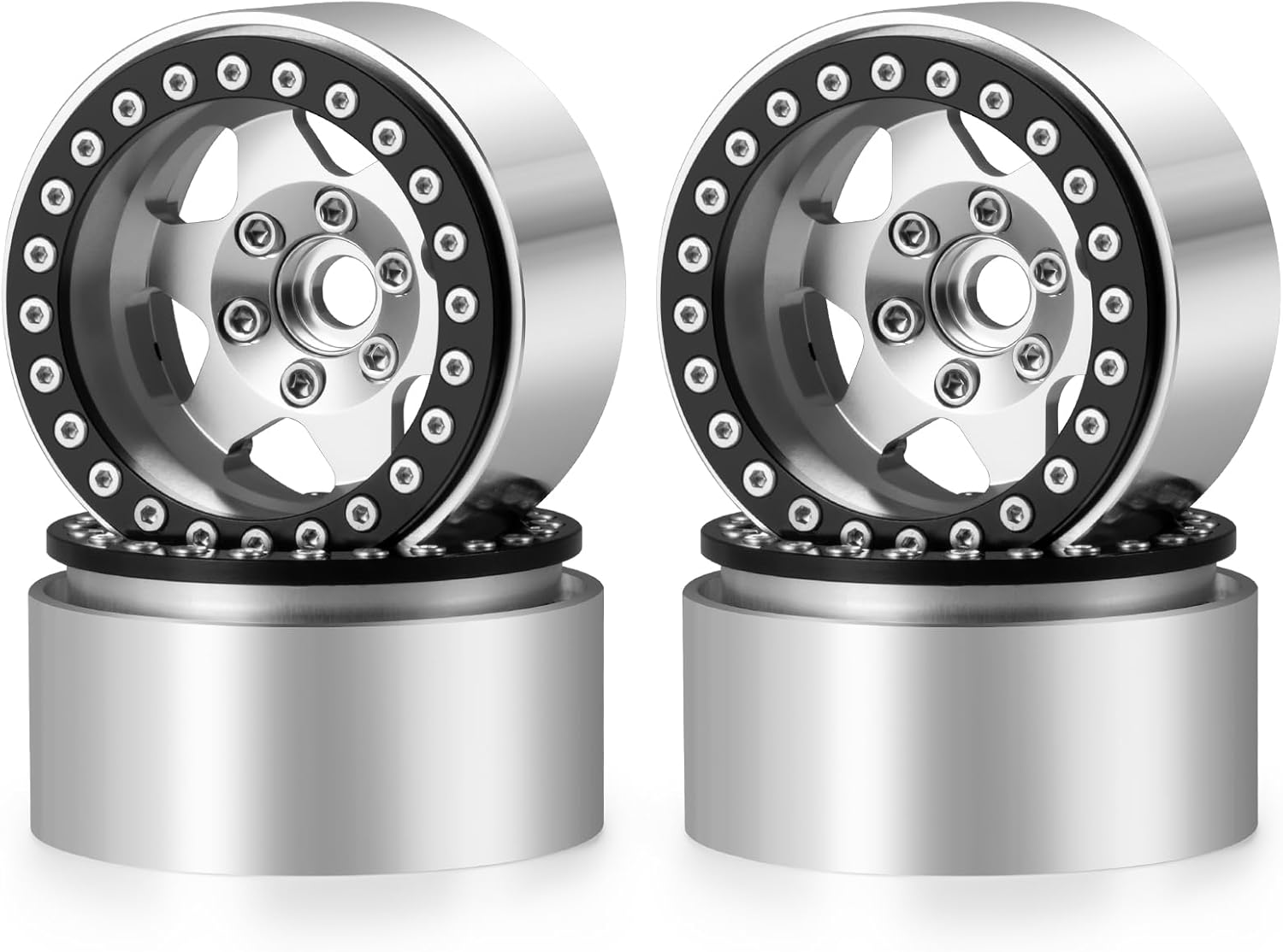 Aluminum Alloy RC 1.9 Beadlock Wheels Rims 30mm for 1/10 RC Crawler Axial SCX10 90046 AXI03007 Gen8 TRX4 Upgrade, Silver