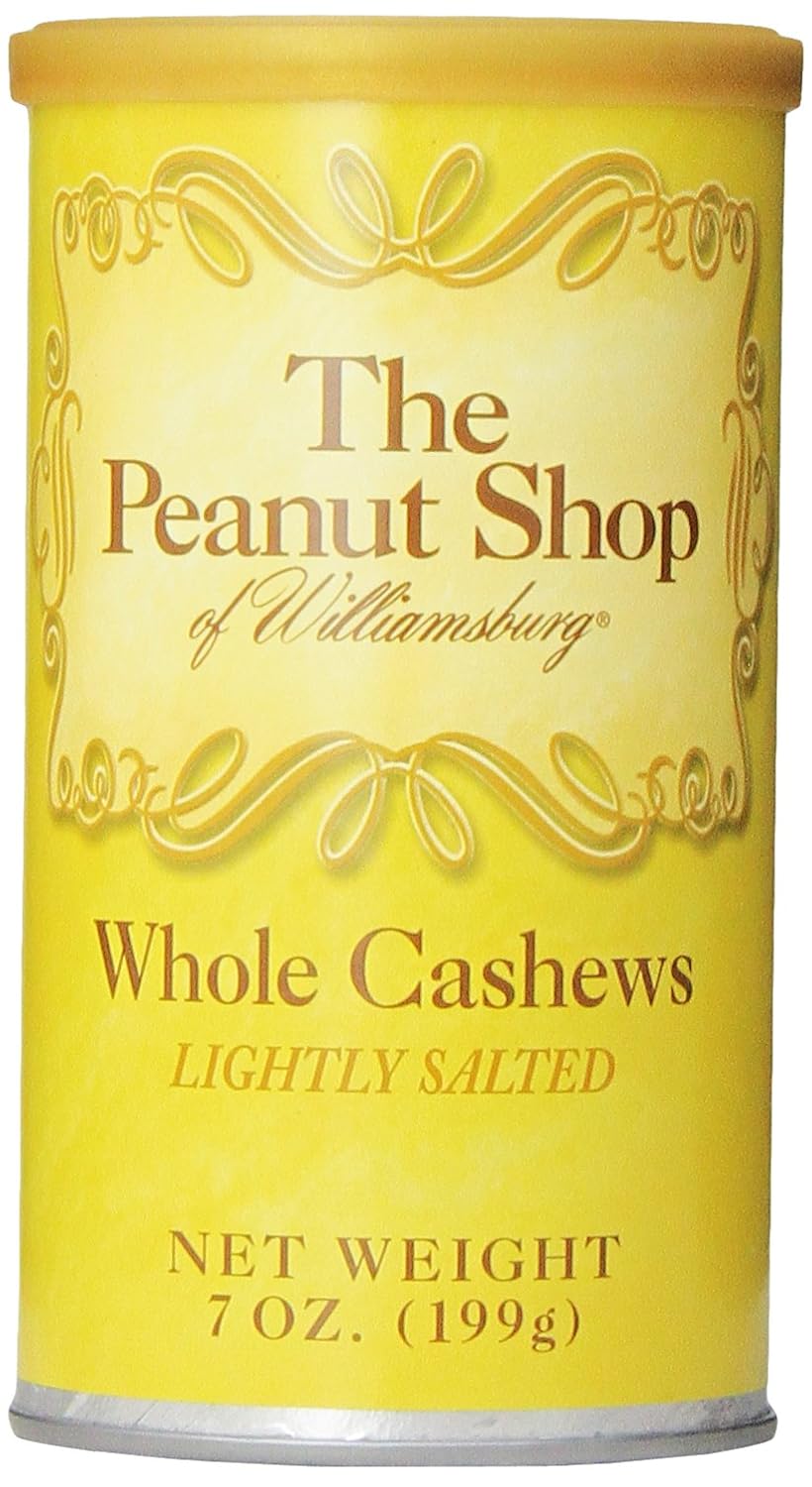 The Peanut Shop of Williamsburg Lightly Salted Whole Cashews with SEA Salt, Gluten-Free Ingredients, Kosher Certified, Hand Cooked in Pure Peanut Oil - 10.5 Oz Tin (Pack of 2)
