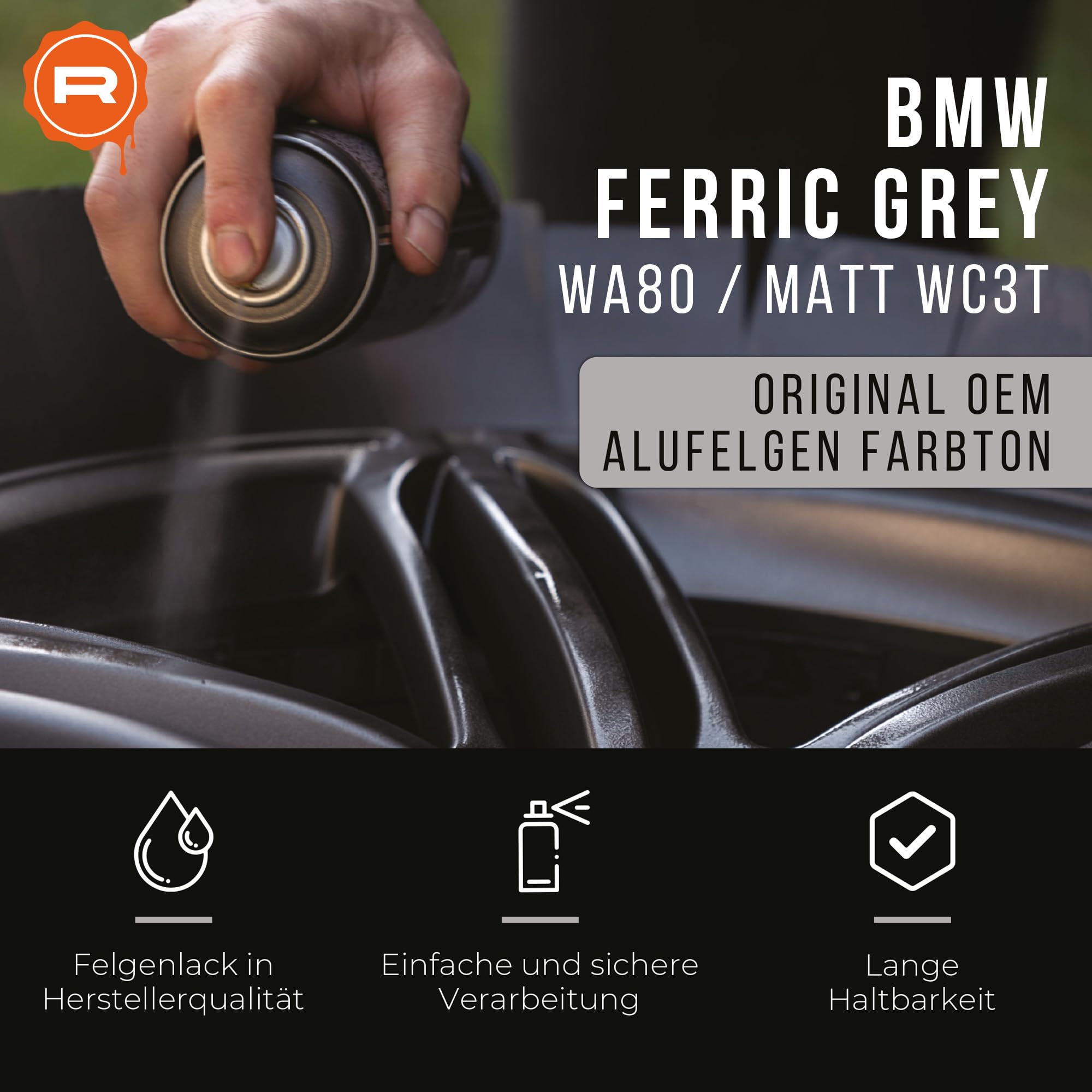 Felgenlack | passend für Farbton BMW ferric grey matt WC3T | High-Solid | 1K Original OEM Felgenlack | Lackdose 1000 ml | für Reparatur- als auch Komplettlackierung