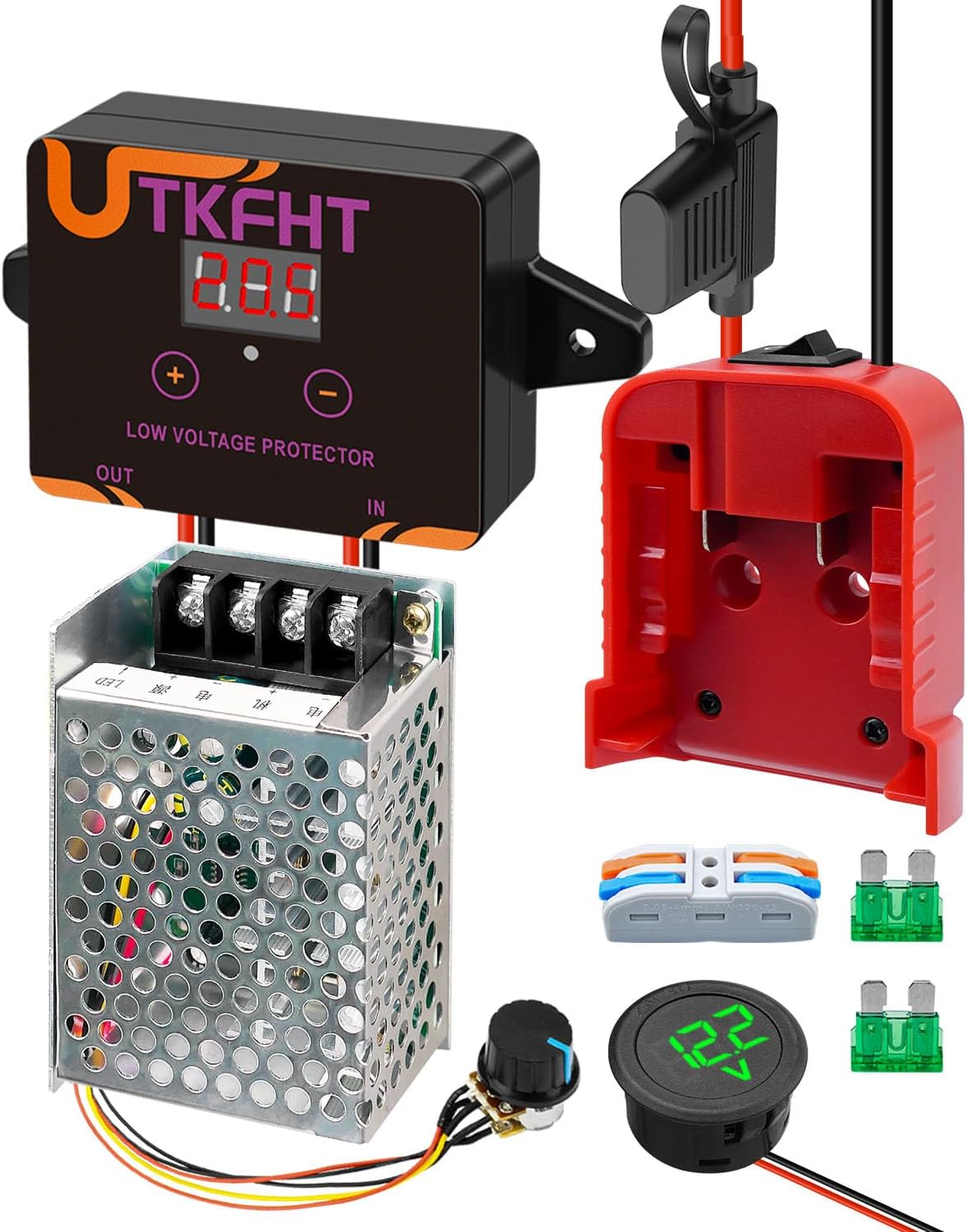 Upgrade Power Wheel Adapter Kit Compatible with Milwaukee M18 18V Battery with Voltage Regulator Fuse and Wire Terminals, Battery Conversion Kit for DIY Radio Controlled Truck, Robotics and Car Toys