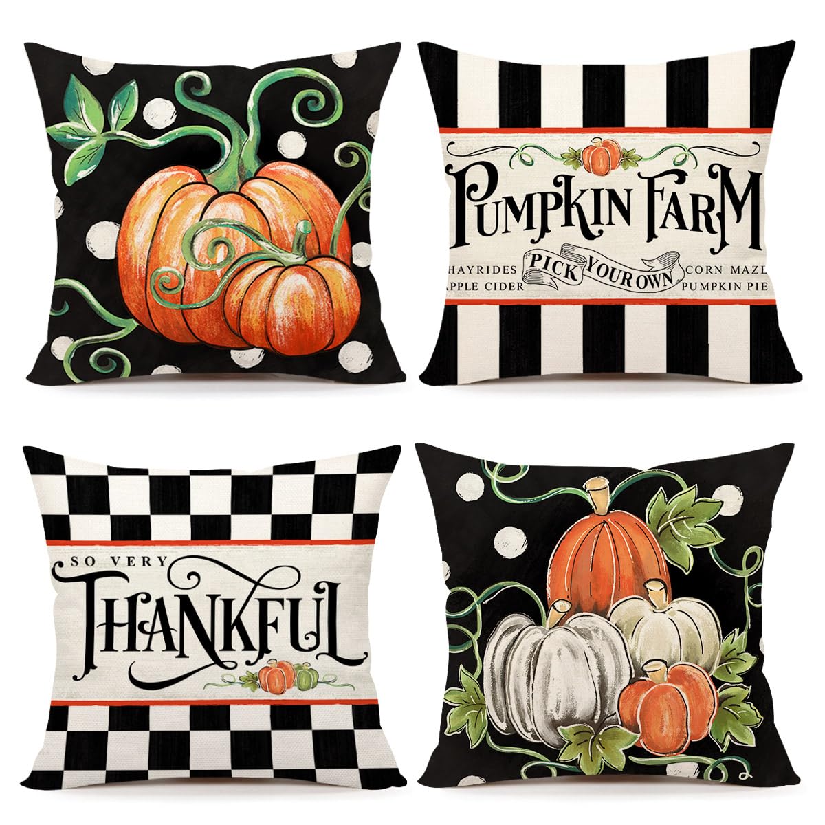 4TH EmotionFall Pillow Covers 16 x 16 Inch Set of 4, Thanksgiving Polka Dot Farmhouse Decorations Orange Pumpkin Outdoor Autumn Thankful Pillows Decorative Cushion Case for Home Decor S24F08-16