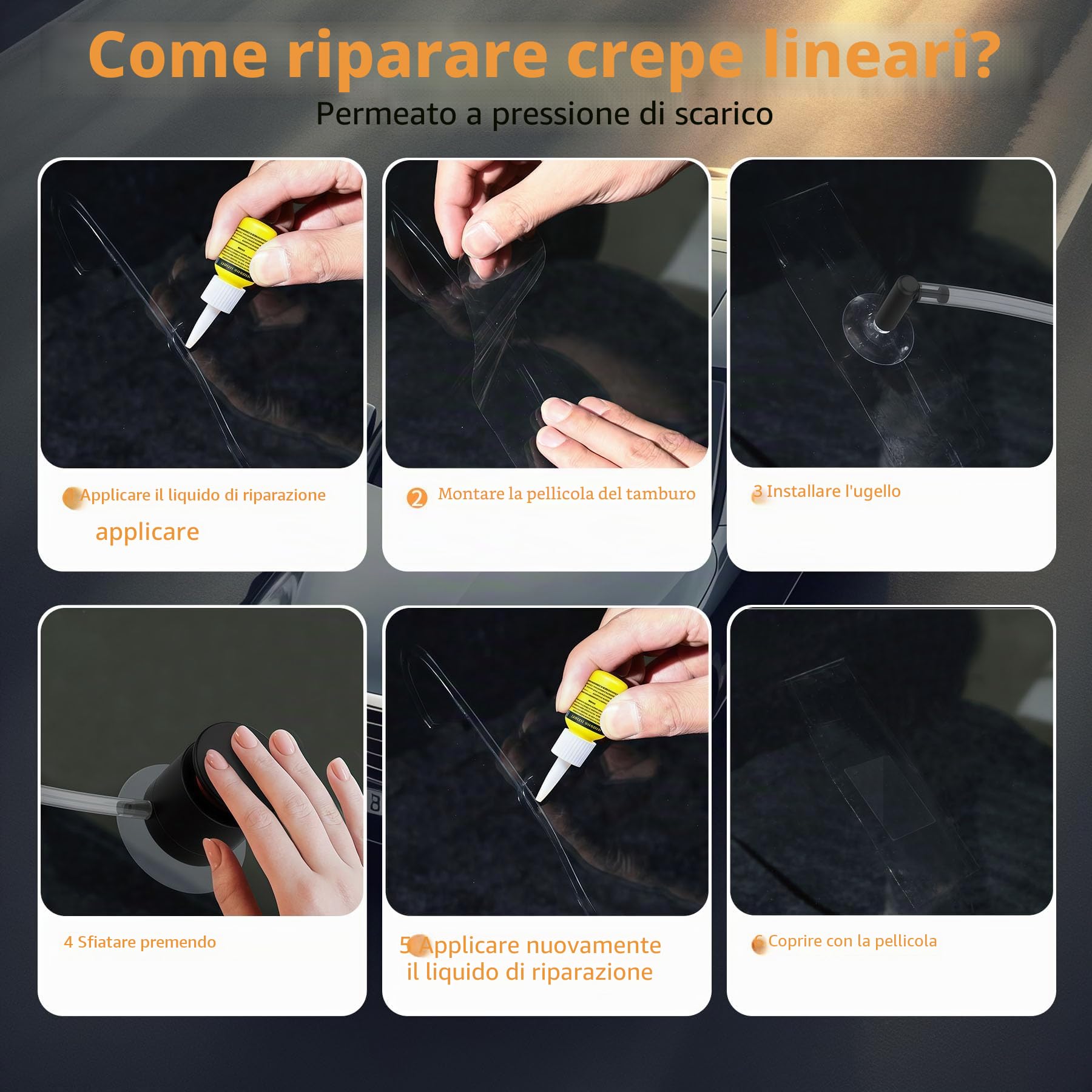 Kit Riparazione Parabrezza Universale, Kit Riparazione Vetro Auto con Pompa a Vuoto, per Riparazioni di Chip e Crepe, a Forma di Stella, Set di Riparazione in Vetro Veloce e Semplice